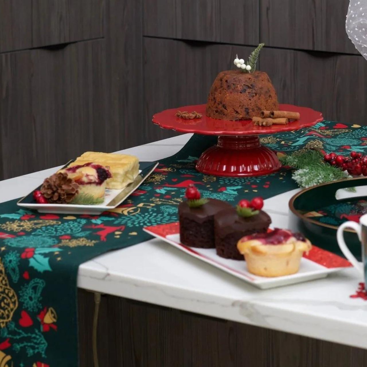 A Christmas Wish Platter Set of 2 by Mindy Brownes Interiors Introducing our set of two Christmas platters. Rectangular in design these plates have a playful pattern and curved rim for stylish serving of cakes, Ideal for the festive table. This set of two plates are finished in the traditional Christmas red & green colouring.