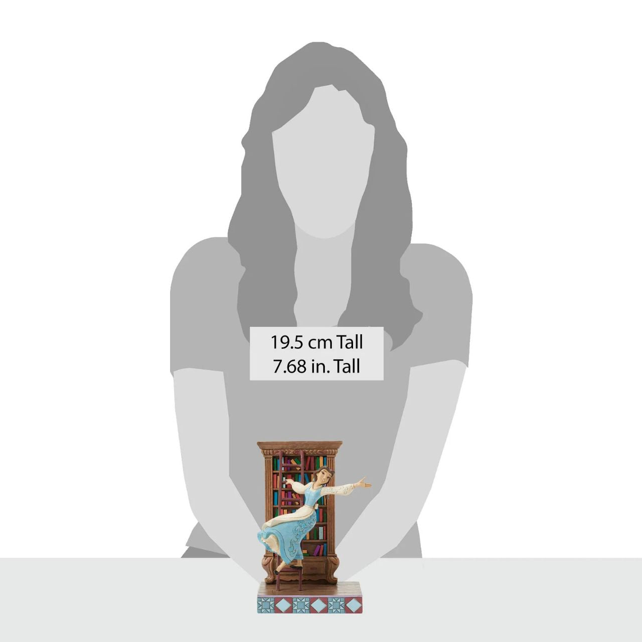 Celebrating the 35th anniversary of Beauty and the Beast in 2025, this lively Jim Shore scene captures Belle in her beloved library, singing as she glides gracefully on the bookshelf ladder. The gorgeous scene delights with exquisite rosemaling details.