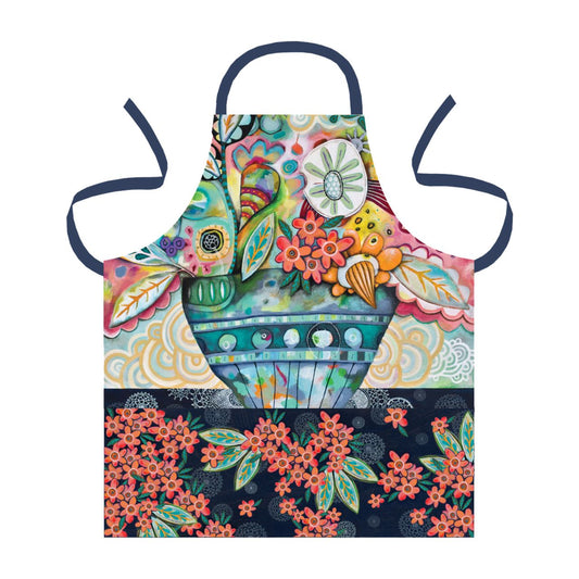 Flowerblast Apron by Allen Design  Our Flowerblast adjustable apron is made from 100% cotton and sturdy, canvas material. The fabric is certainly durable, yet flexible enough for every day comfort.