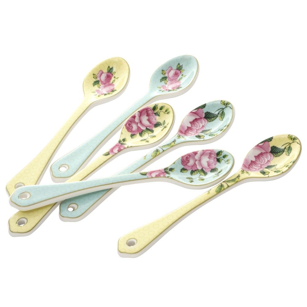 Aynsley Archive Rose Ceramic Teaspoons Set 6 Taking inspiration from the vast archive of artwork from Aynsley's over 240 year history, the pattern has been re-imagined with contemporary sensibilities. This Archive Rose Ceramic Teaspoons are timeless and classic perfect for any occasion.