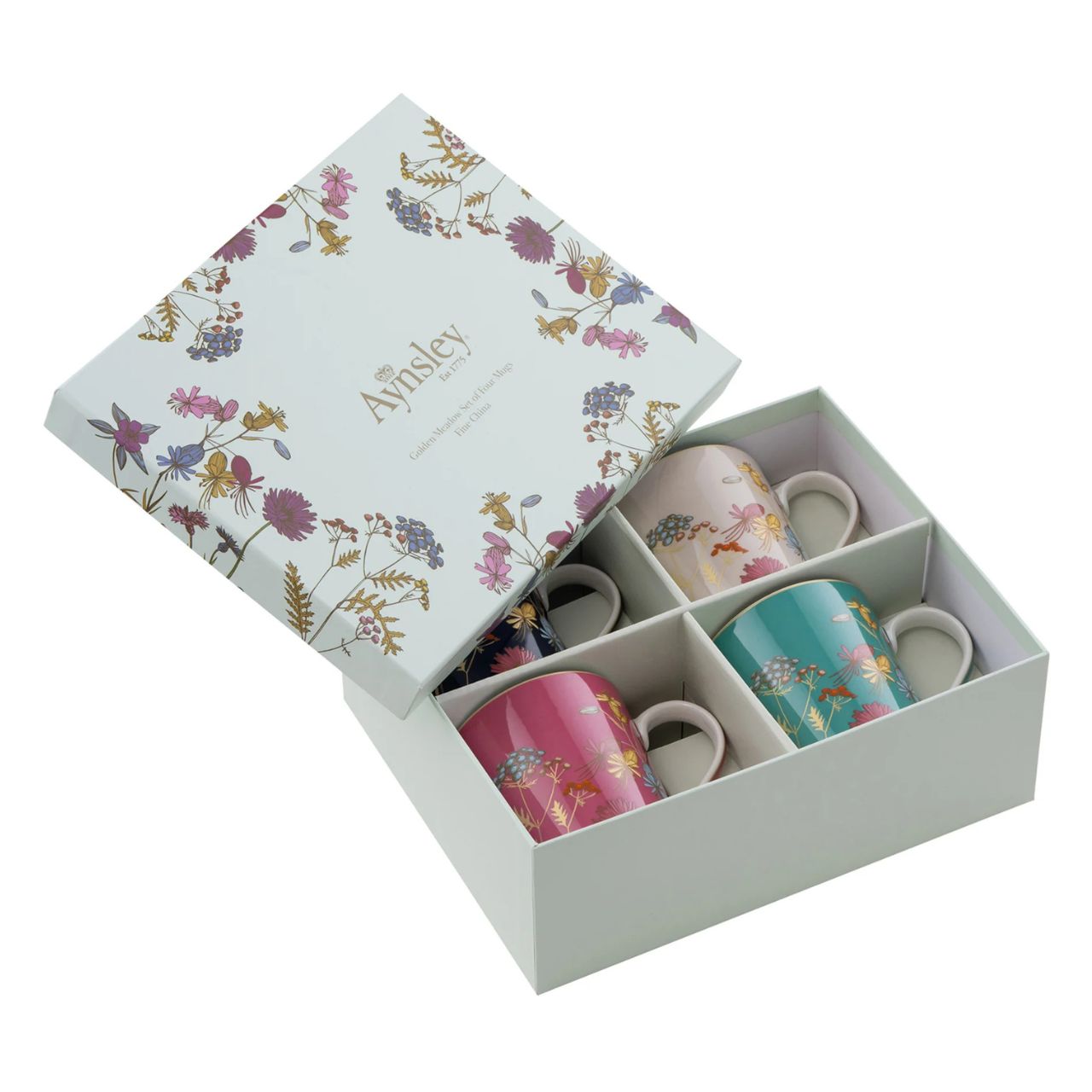 Embrace timeless elegance with the Aynsley Golden Meadow Tea ware Collection, crafted in fine china. Featuring delicate floral motifs and bold hues, this exquisite collection brings warmth and charm to any tea setting. Beautifully presented in stunning gift packaging, it’s perfect for both everyday indulgence and special occasions, making it a thoughtful gift or a treasured addition to your home.