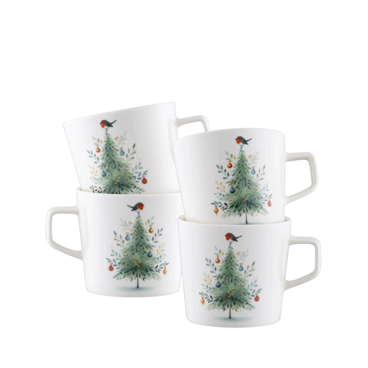 Enjoy festive cheer with this set of four mugs, each featuring the beloved Little Robin Christmas Tree design. Ideal for family hot chocolates or mulled wine.