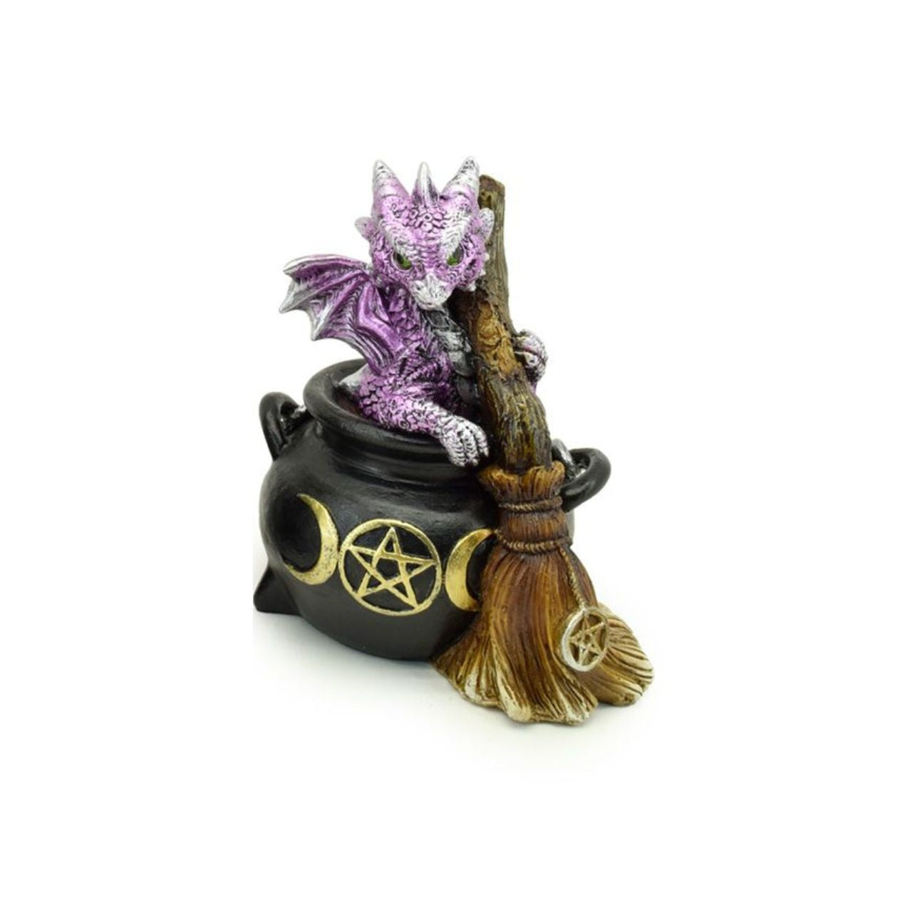 Elements Baby Dragon in Magical Witches Cauldron with Broomstick