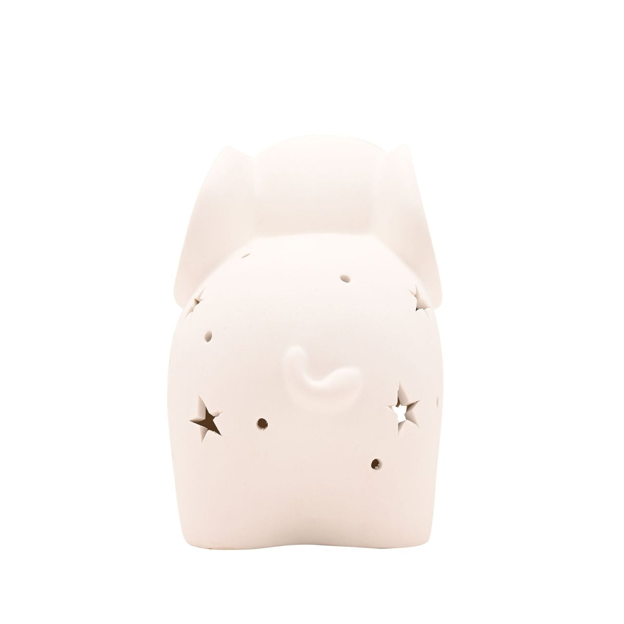 The playful design includes multiple star and circle-shaped perforations, strategically placed to allow gentle illumination to filter through, creating a captivating display of light patterns.