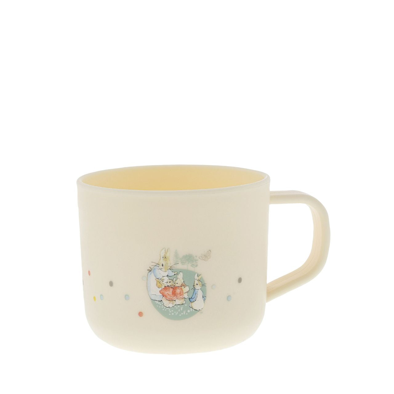 Beatrix Potter Flopsy Mug Introducing this brand new at home with Peter Rabbit collection. There's nothing quite like a fun Flopsy motif to entice those little tummies to clear their plates. Make mealtimes fun and practical with this mug.