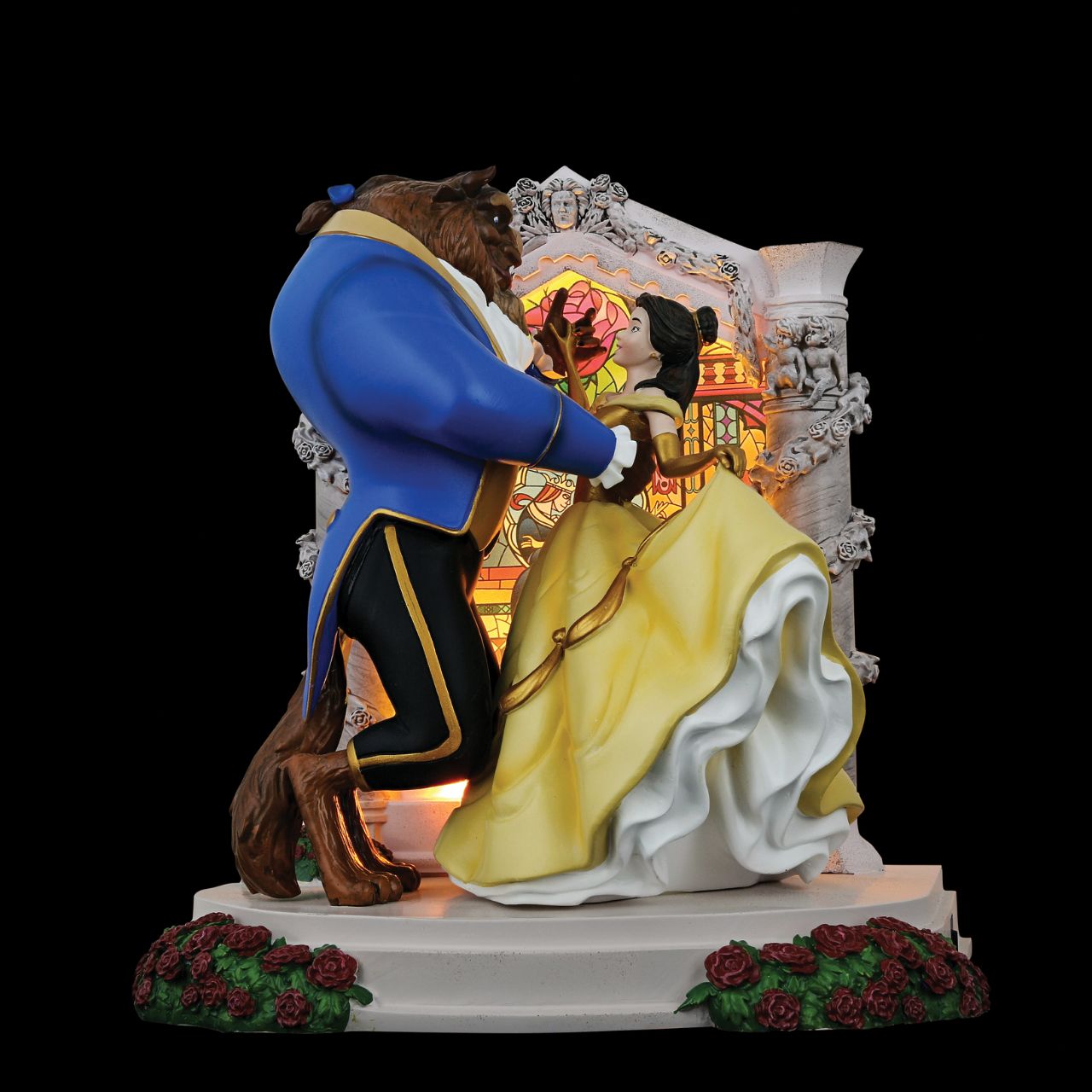 Disney Showcase Collection Beauty and the Beast Figurine  Beauty and the Beast light up figurine. The figurine is made from cast stone. Each piece is hand painted and slight colour variations are to be expected which makes each piece unique. Supplied in branded gift box.