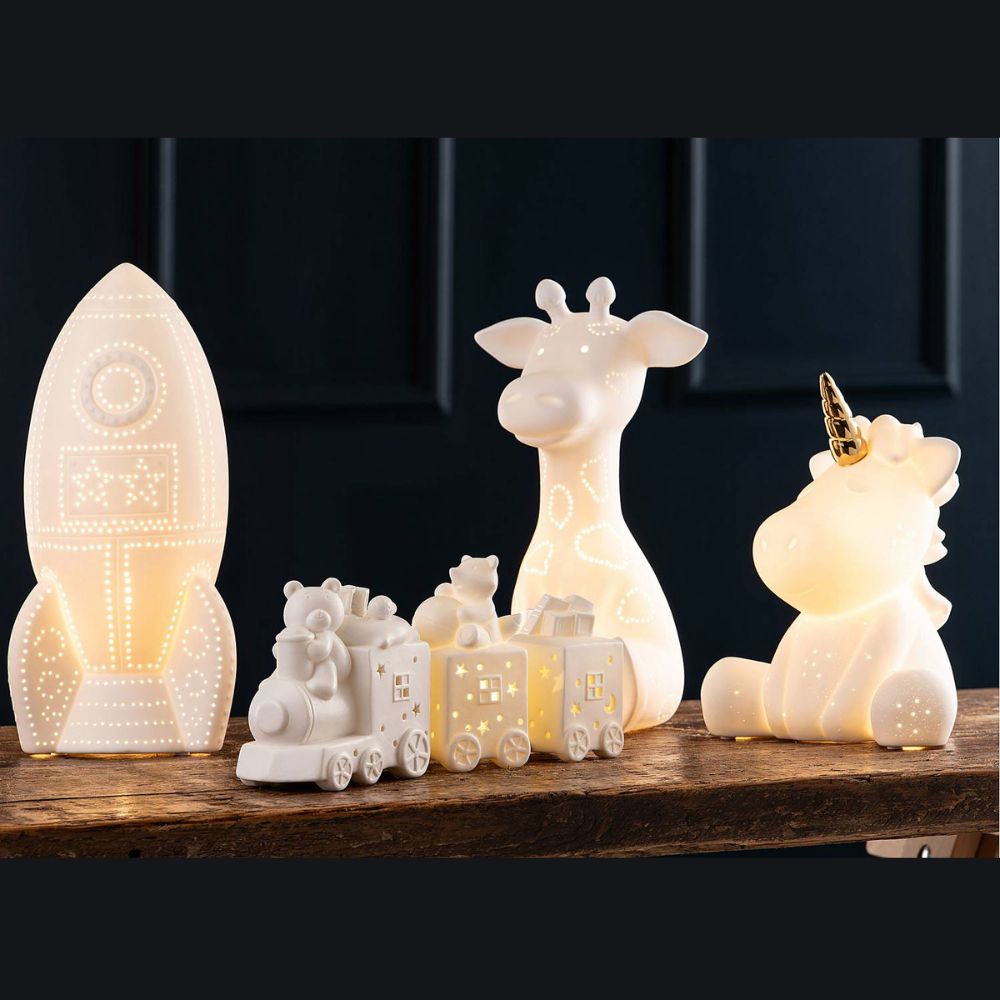 Belleek Living Giraffe Luminaire The Belleek Living Luminaire lamps emit a soft warm glow highlighting the delicate surface decoration and piercings, creating beautiful mood lighting for your home.