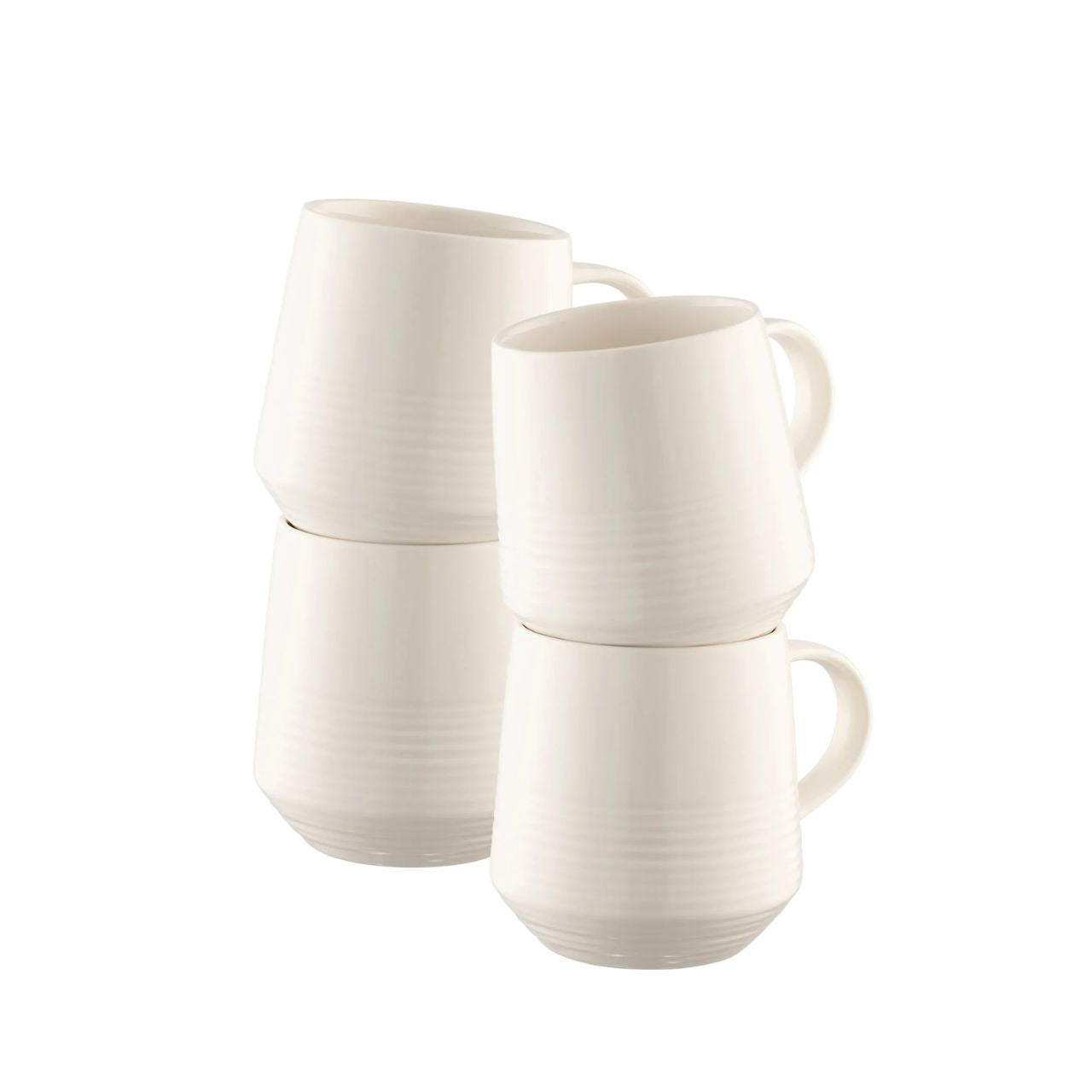 This set of 4 fine China mugs feature modern clean lines with an embossed linear pattern. They will merge seamlessly into any style whilst being practical and durable; ideal for everyday use.
