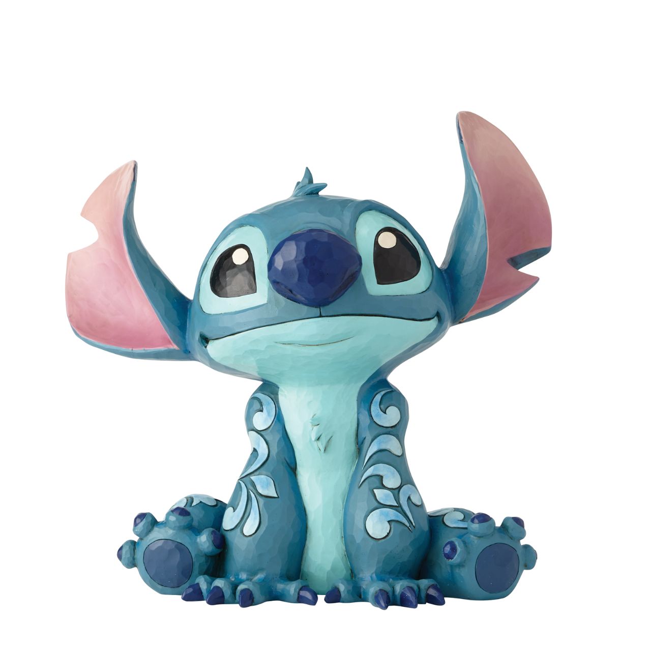 Disney Traditions Big Trouble Stitch Statement Figurine It's hard to believe this sweet face could be behind so much chaos| Stitch, the troublesome alien from Disney's "Lilo and Stitch" strikes an innocent pose in this handcrafted design, sculpted from cast stone and hand-painted with whimsical folk-art details.