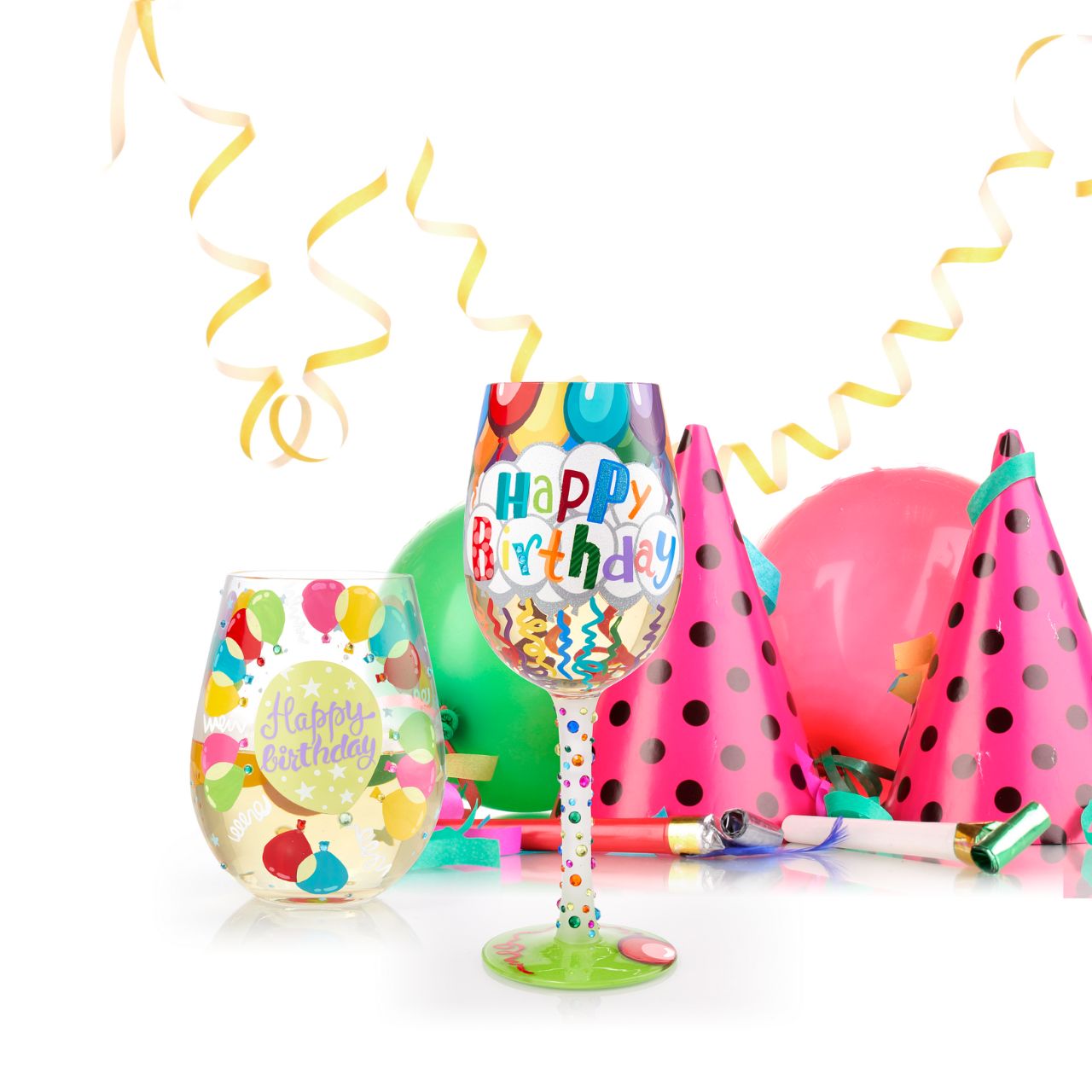Birthdays only come once a year, make sure to milk them for all they're worth when they do. Serve every birthday beverage in this festive glass, covered in streamers, balloons, and a rainbow of gems. Let there be no doubt who's day it is.