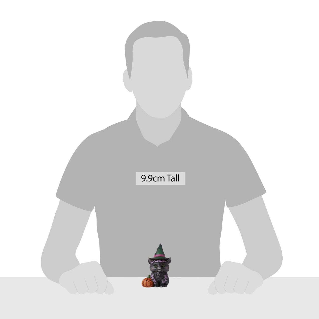 Designed in the iconic style of Jim Shore, this sweet black cat mini features a fabulous witch's hat and is accompanied by a happy pumpkin. Hand painted in high quality cast stone. Designed by award-winning artist and sculptor Jim Shore for Heartwood Creek.