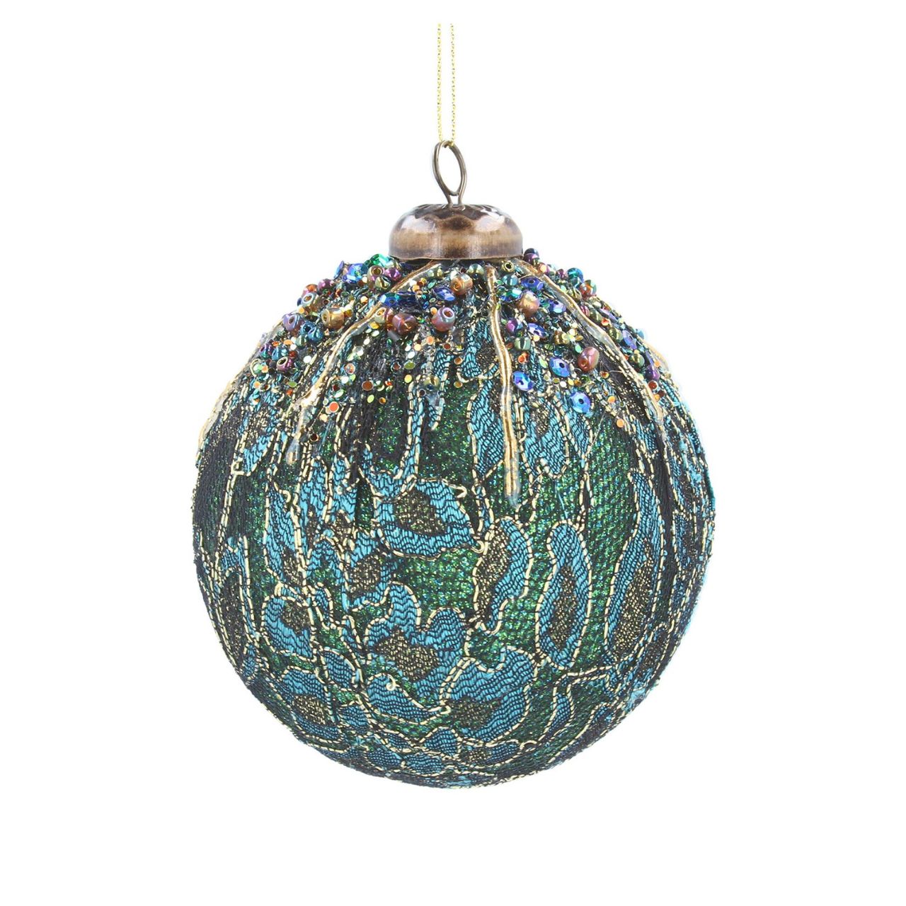 Gisela Graham Blue & Teal Fabric Flowers Beaded Christmas Bauble Brighten up the holiday season with Gisela Graham's Blue & Teal Fabric Flowers Beaded Christmas Bauble! This delightful festive item is crafted with intricately beaded fabrics and pretty petal shaped cloth flowers for an elegant look. Add a special touch to your holiday decorations this season with this exquisite piece!