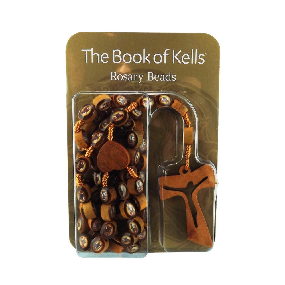 Book of Kells Wooden Rosary Beads - XL Book of Kells Wooden Rosary Beads, each bead decorated with beautiful images from the books pages