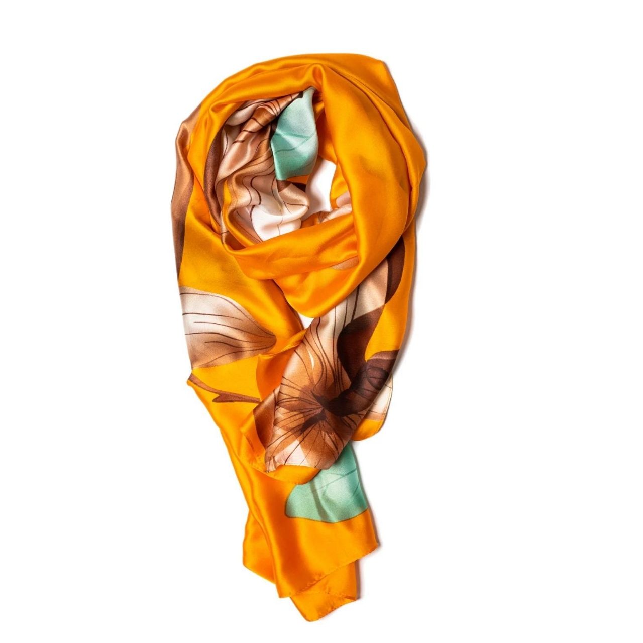 Bright Orange & Lotus Flower Polyester Scarf by Galway Crystal Our Bright Orange & Lotus Flower Polyester Scarf is the perfect rich colour that will draw attention and complement any outfit. This rich, soft and comfortable scarf is a must have and also comes in a beautiful box ready for gifting. A touch of luxury for everyday life and perfect for all seasons.