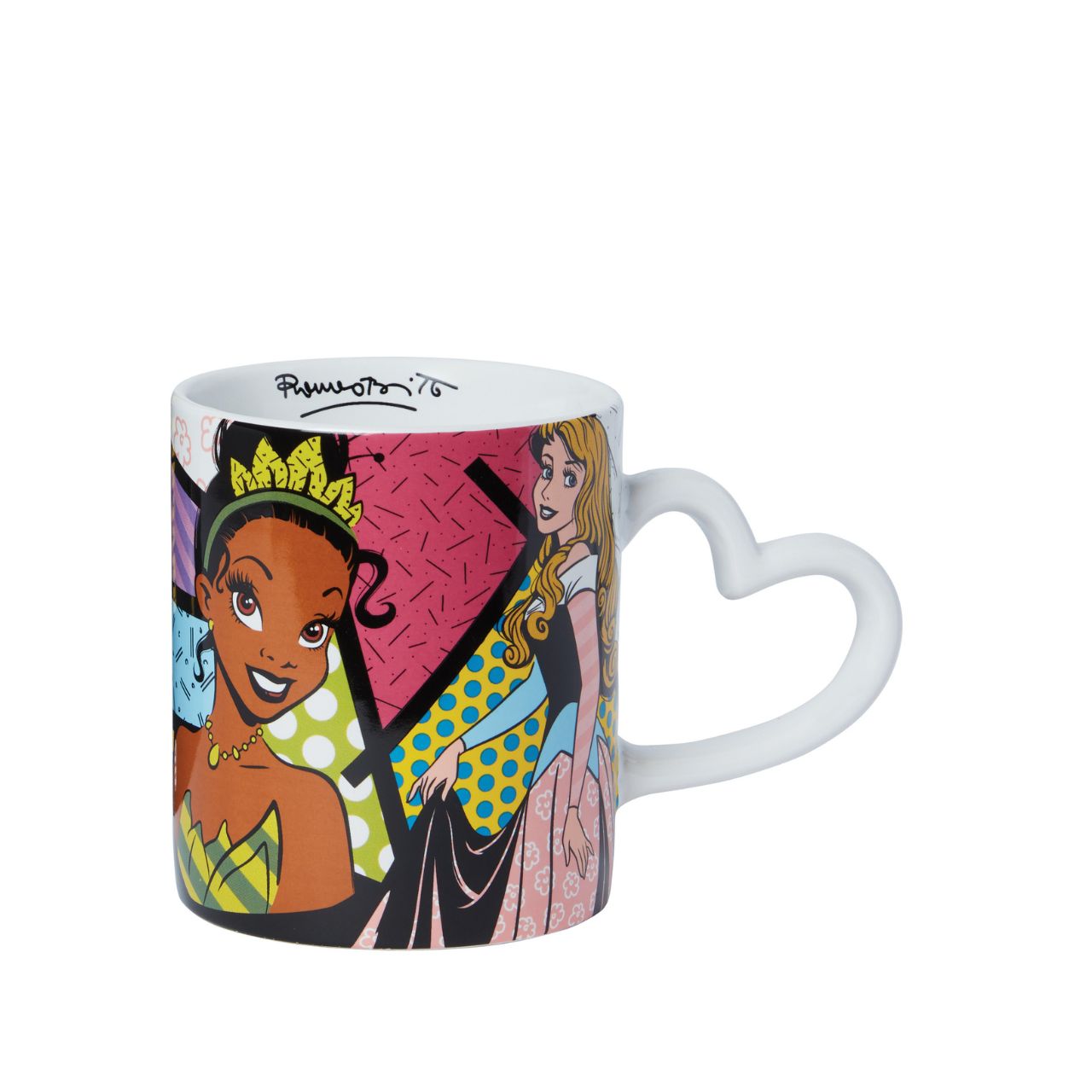 The Princess Mug by Disney Britto is an eye-catching piece of homeware, combining Disney's iconic character designs with Romero Britto's striking art style. Featuring Ariel, Tiana, Cinderella and Aurora on a background of bold pattern and colour, this piece is the perfect gift for Disney lovers and fans of Romero Britto's iconic artwork alike.