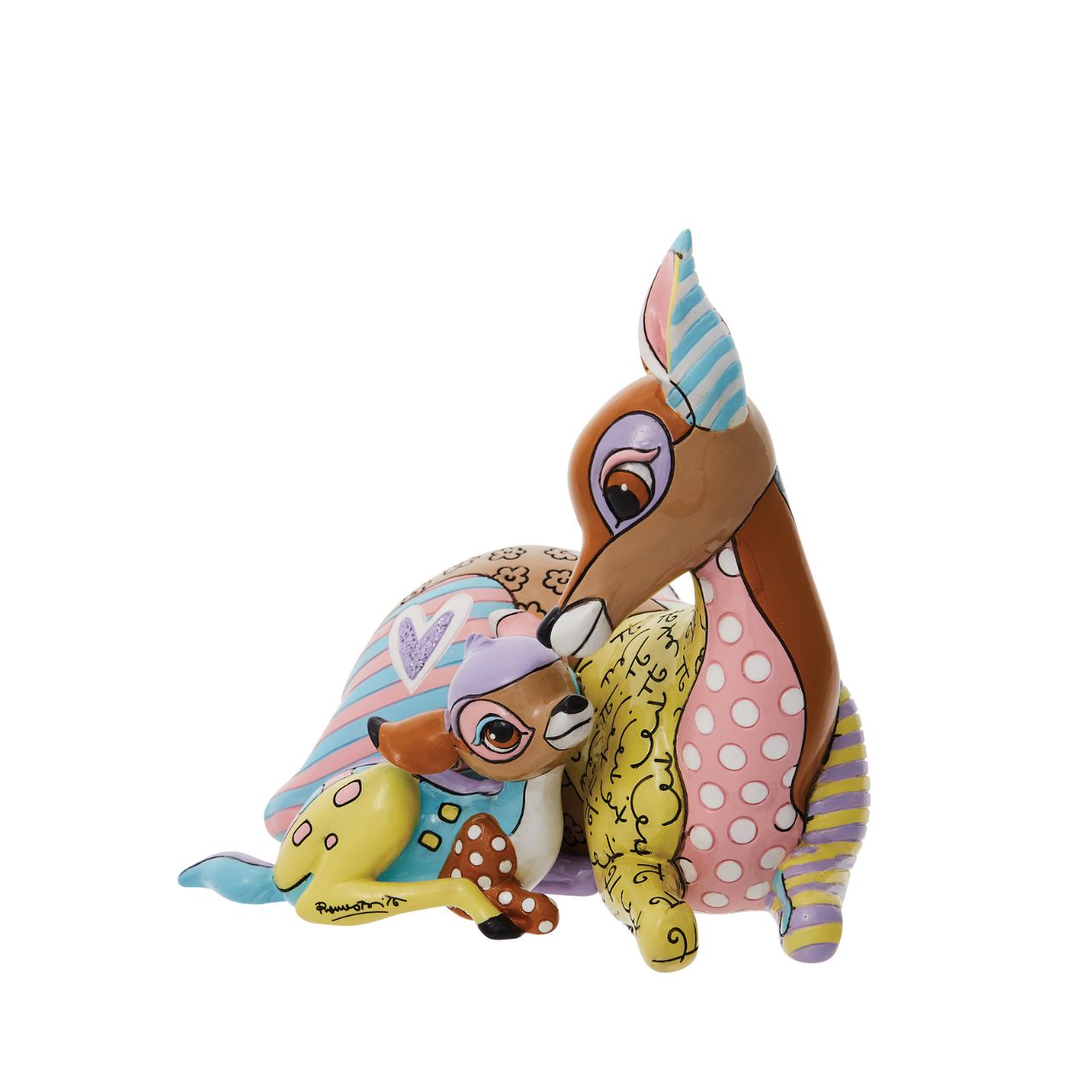 Romero Britto captures a precious moment between a mother and her Young Prince in this heart-warming figurine. Celebrate Bambi's 80th anniversary with this colourful, contemporary pop art piece.