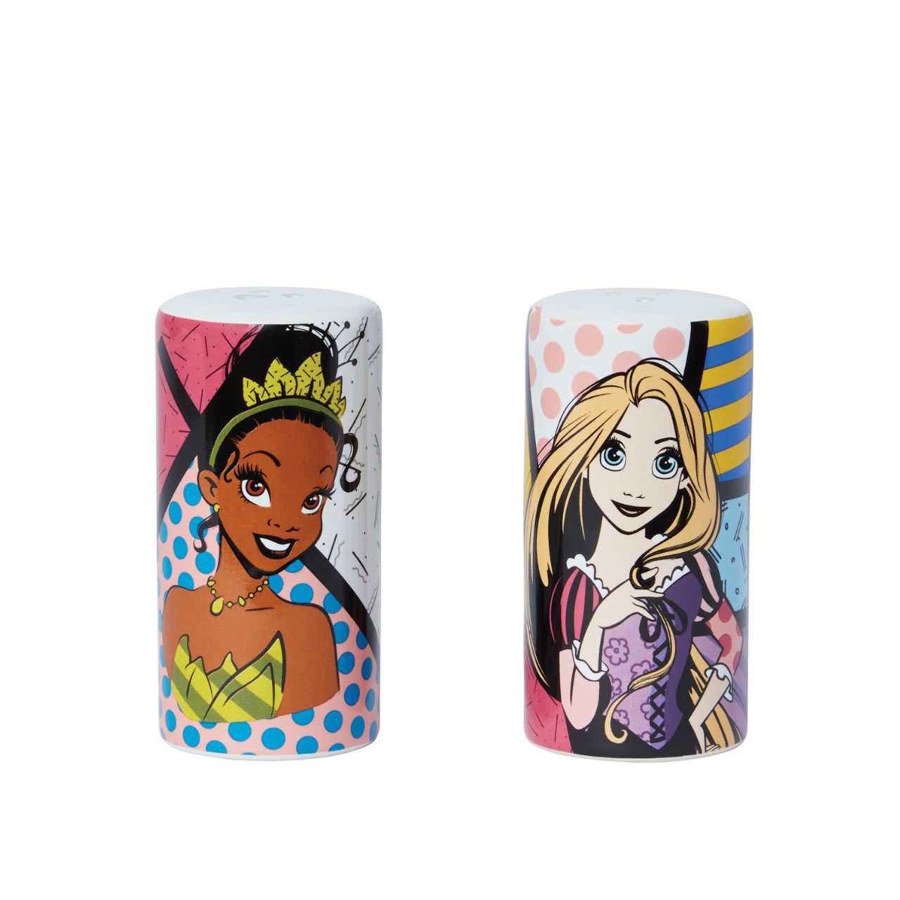 The Princess Salt & Pepper set by Disney Britto is a unique piece of tableware that will bring the Disney magic to any home. Featuring Aurora, Tiana, Rapunzel and Jasmine in Romero Britto's iconic styling, with bold pattern and colourways, it makes the perfect gift for Disney collectors and fans of Britto's artwork alike.