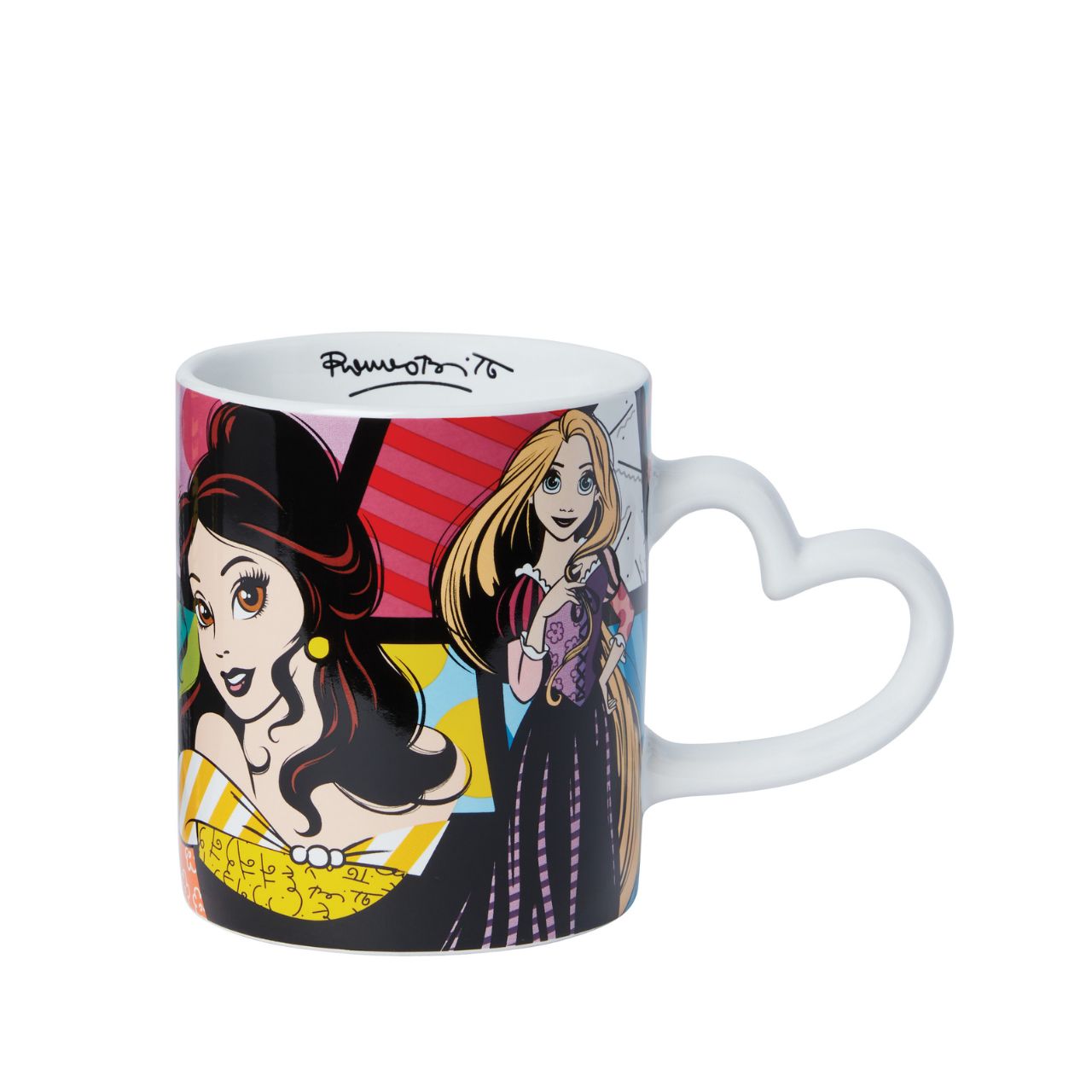 The Princess Mug by Disney Britto is an eye-catching piece of homeware, combining Disney's iconic character designs with Romero Britto's striking art style. Featuring Snow White, Jasmine, Belle and Rapunzel on a background of bold pattern and colour, this piece is the perfect gift for Disney lovers and fans of Romero Britto's iconic artwork alike.