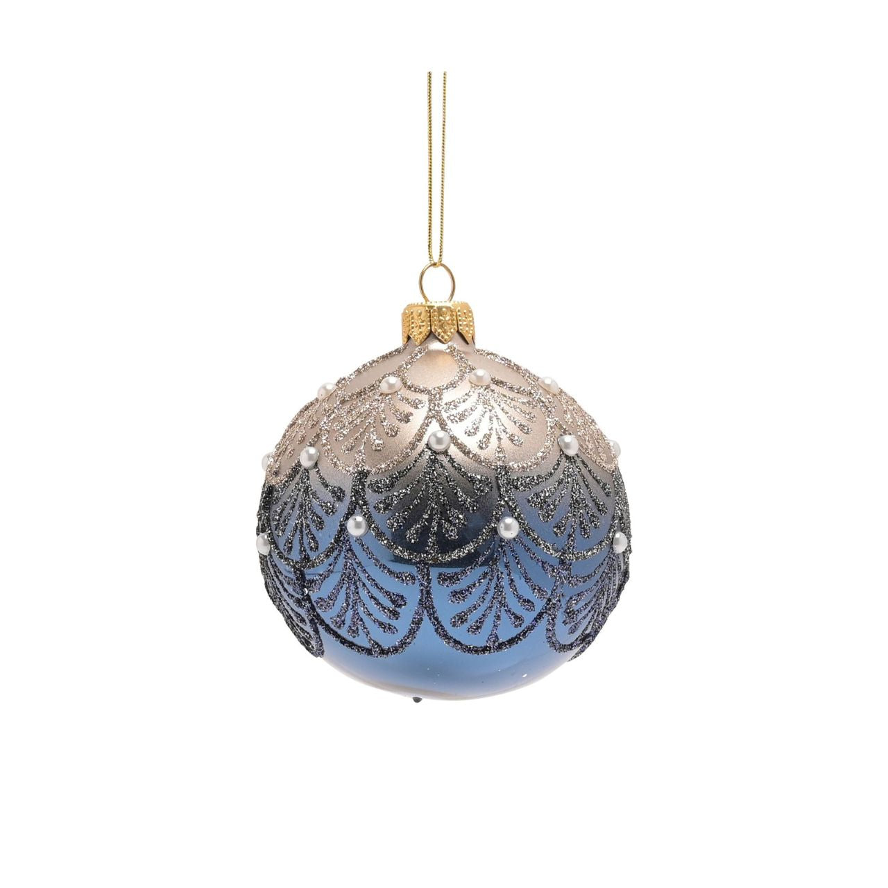 Celestial Blue Crystal Hand Decorated Ornamental Bauble A blue hand decorated crystal bauble from THE SEASONAL GIFT CO. This ornate Christmas bauble holds an abundance of elegance and will stand out amongst the tree branches this festive season.