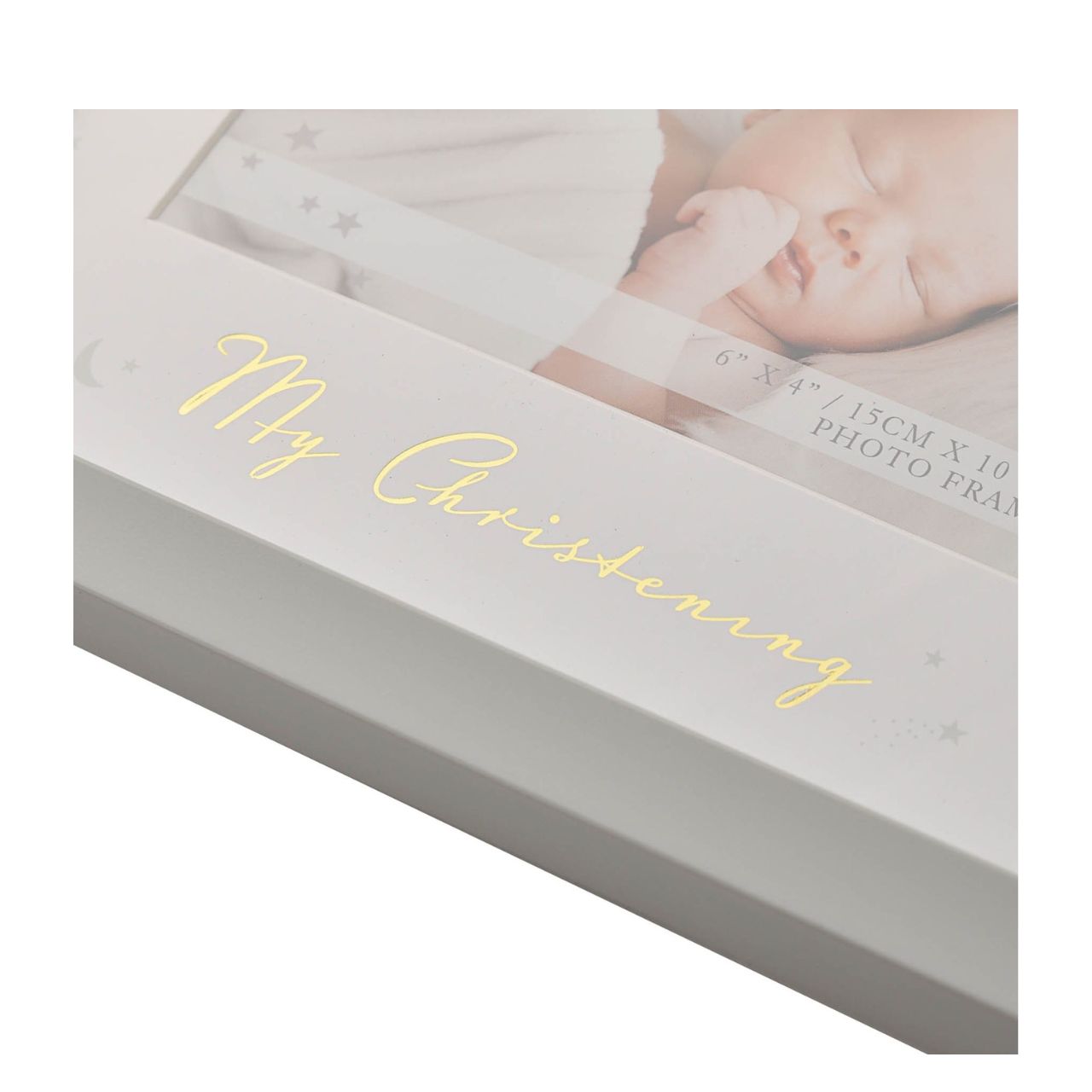 This affectionately decorated frame offers beautifully soft tones to celebrate an important day.