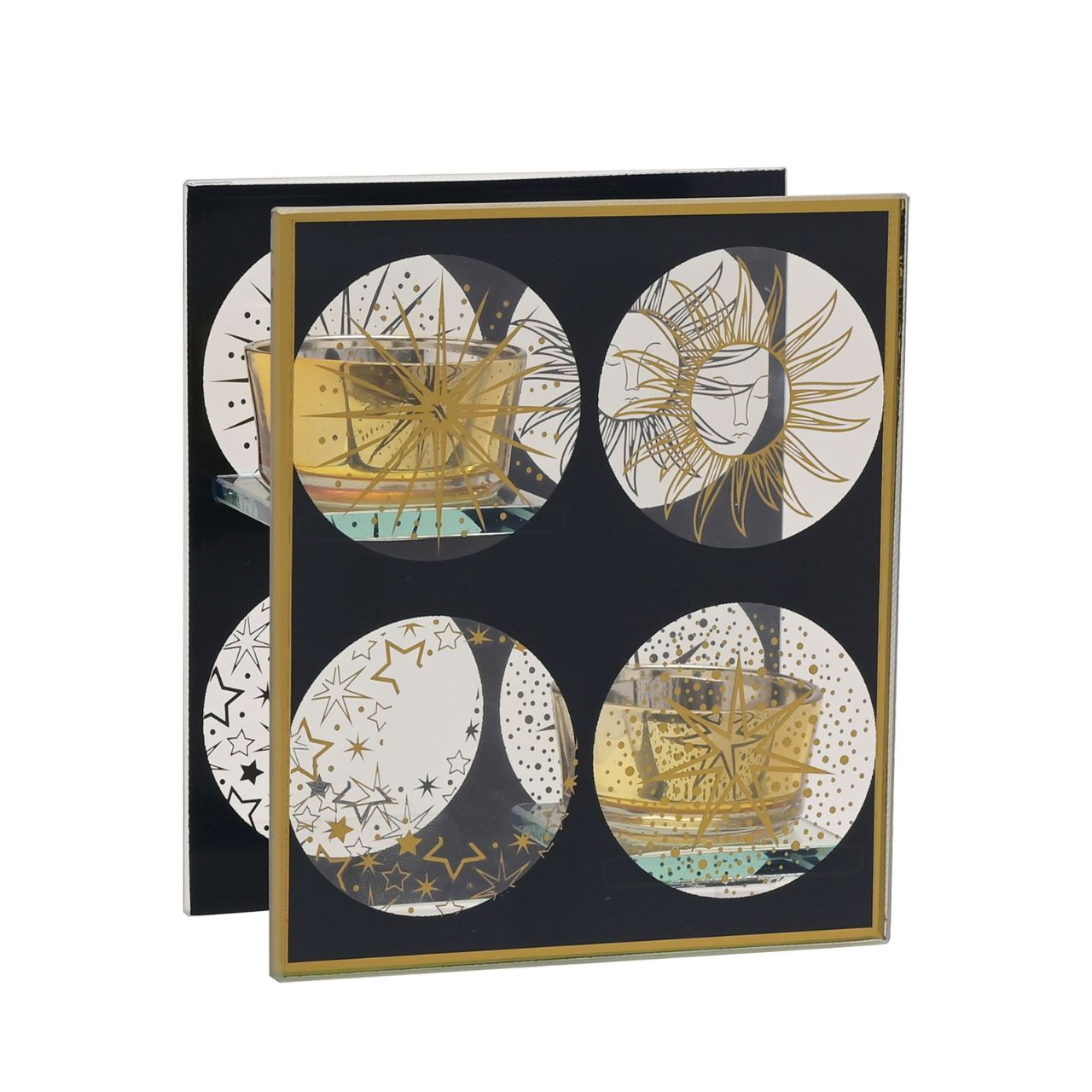 Celestial Double Tealight Holder A celestial single glass tea light holder by THE SEASONAL GIFT CO. This celestial tea light holder takes inspiration from the stars as it shines brightly for all to admire.