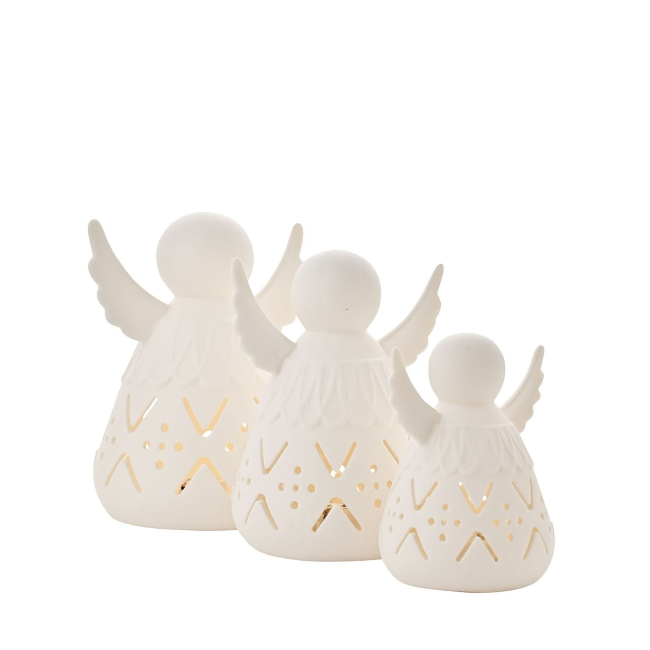 Introducing the Ceramic Light Up LED Angel - Medium from The Seasonal Gift Co. This radiant angel brings a heavenly glow to any space. Crafted with care, its serene presence and gentle LED light create a tranquil ambiance, perfect for holiday décor or year-round serenity.