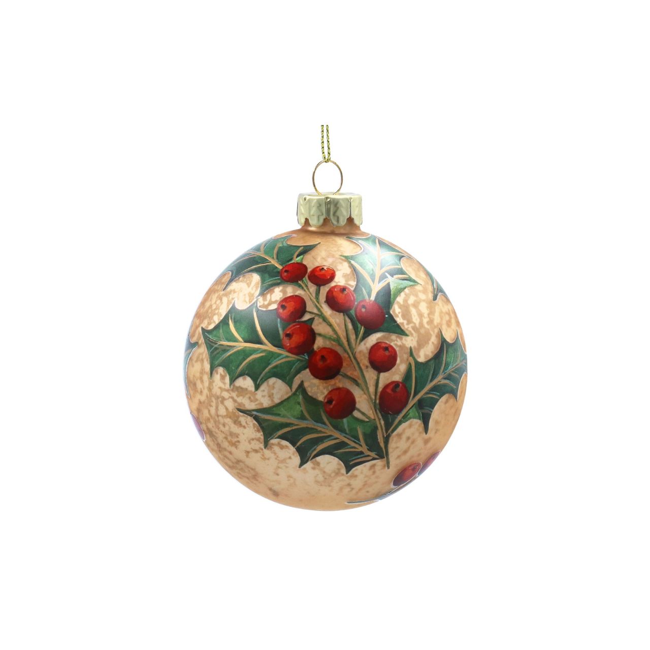 Elevate your holiday décor with the Gisela Graham Antique Gold Holly Christmas Glass Bauble. Expertly crafted, this elegant ornament features delicate holly motifs in warm antique gold tones, adding a timeless charm to your Christmas tree.