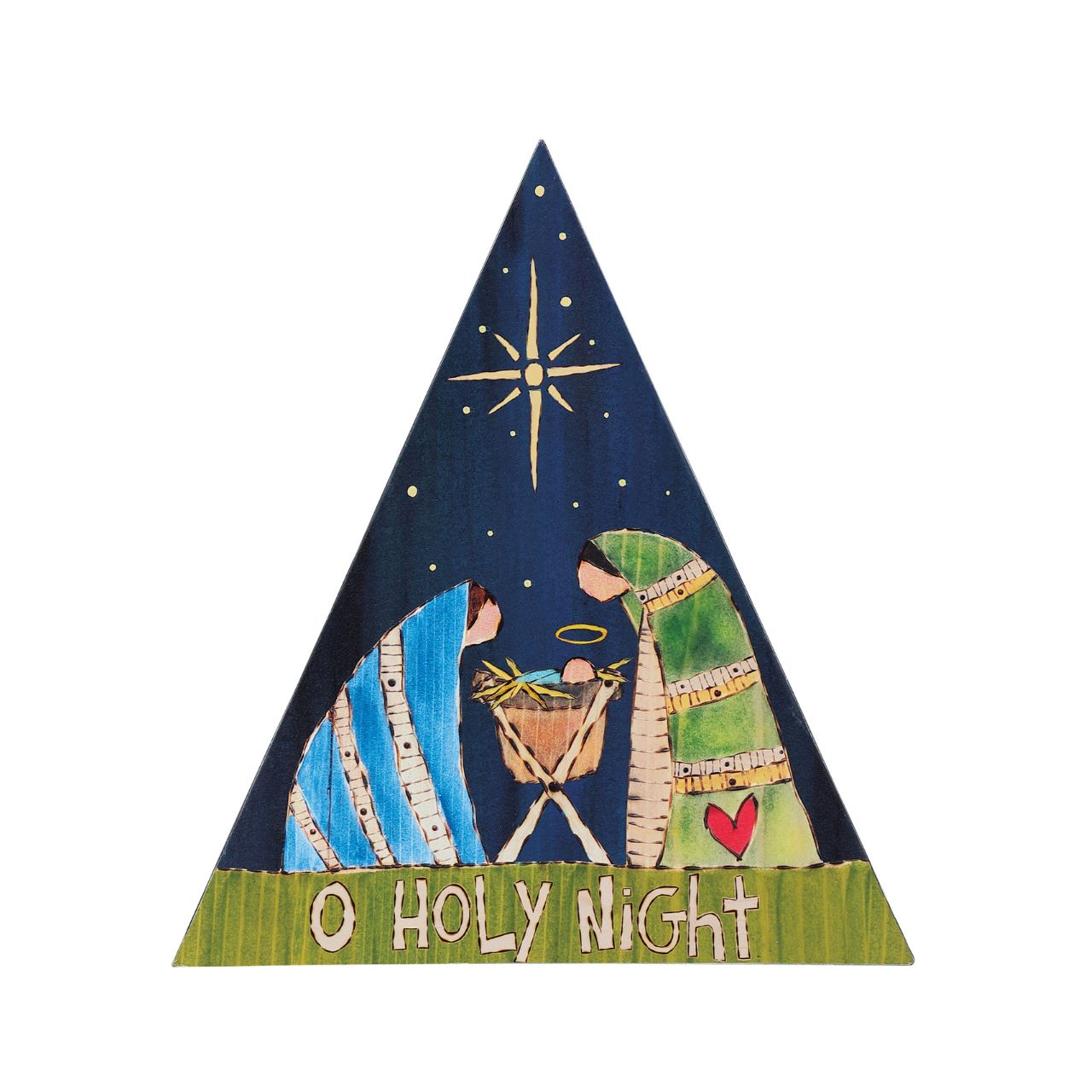 Stephanie Burgess Nativity Triangle Table Décor Painted Peace. Designed by Stephanie Burgess, each colourful piece in the collection has been designed to create feelings of peace and love in your home. This Nativity Triangle Table Décor is made from metal and is the perfect accessory for your home. The perfect gift for loved ones.