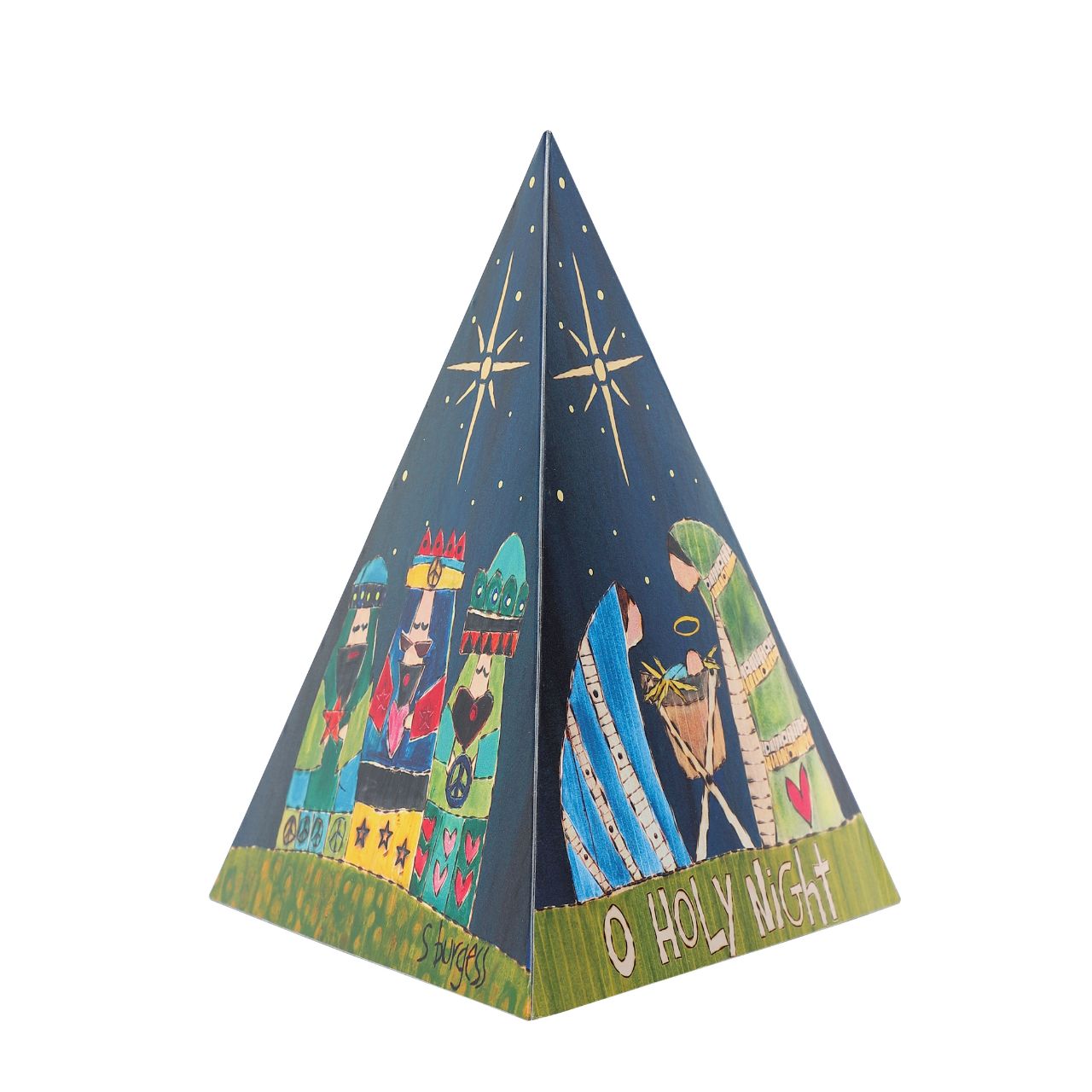 Stephanie Burgess Nativity Triangle Table Décor Painted Peace. Designed by Stephanie Burgess, each colourful piece in the collection has been designed to create feelings of peace and love in your home. This Nativity Triangle Table Décor is made from metal and is the perfect accessory for your home. The perfect gift for loved ones.