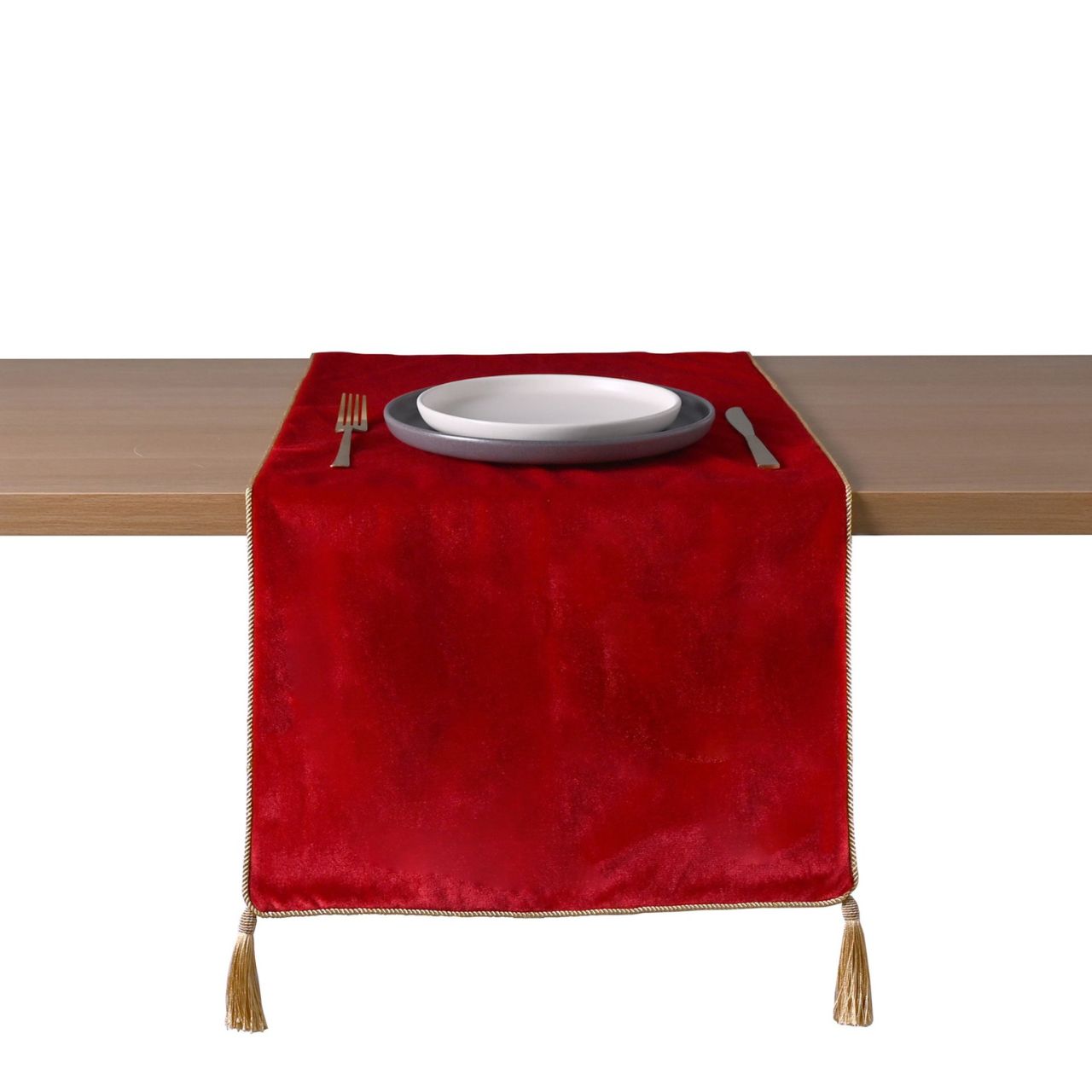 Christmas Red Table Runner A red Christmas table runner by THE SEASONAL GIFT CO. This regal table runner will enhance dining tables throughout the festive period.