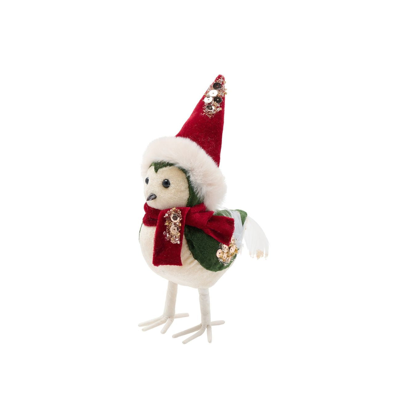 Bring some festive fun to the home this Christmas with this charming Christmas Red Velvet Bird Figurine. Perching proudly in a festive Santa hat and scarf, this cute little bird will add a touch of whimsy and charm to festive décor.