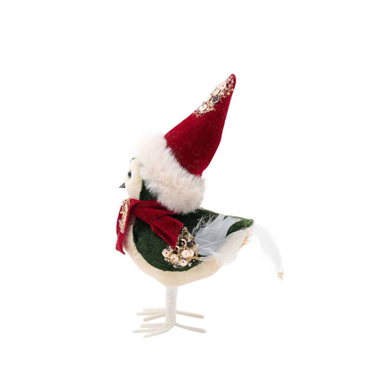 Bring some festive fun to the home this Christmas with this charming Christmas Red Velvet Bird Figurine. Perching proudly in a festive Santa hat and scarf, this cute little bird will add a touch of whimsy and charm to festive décor.