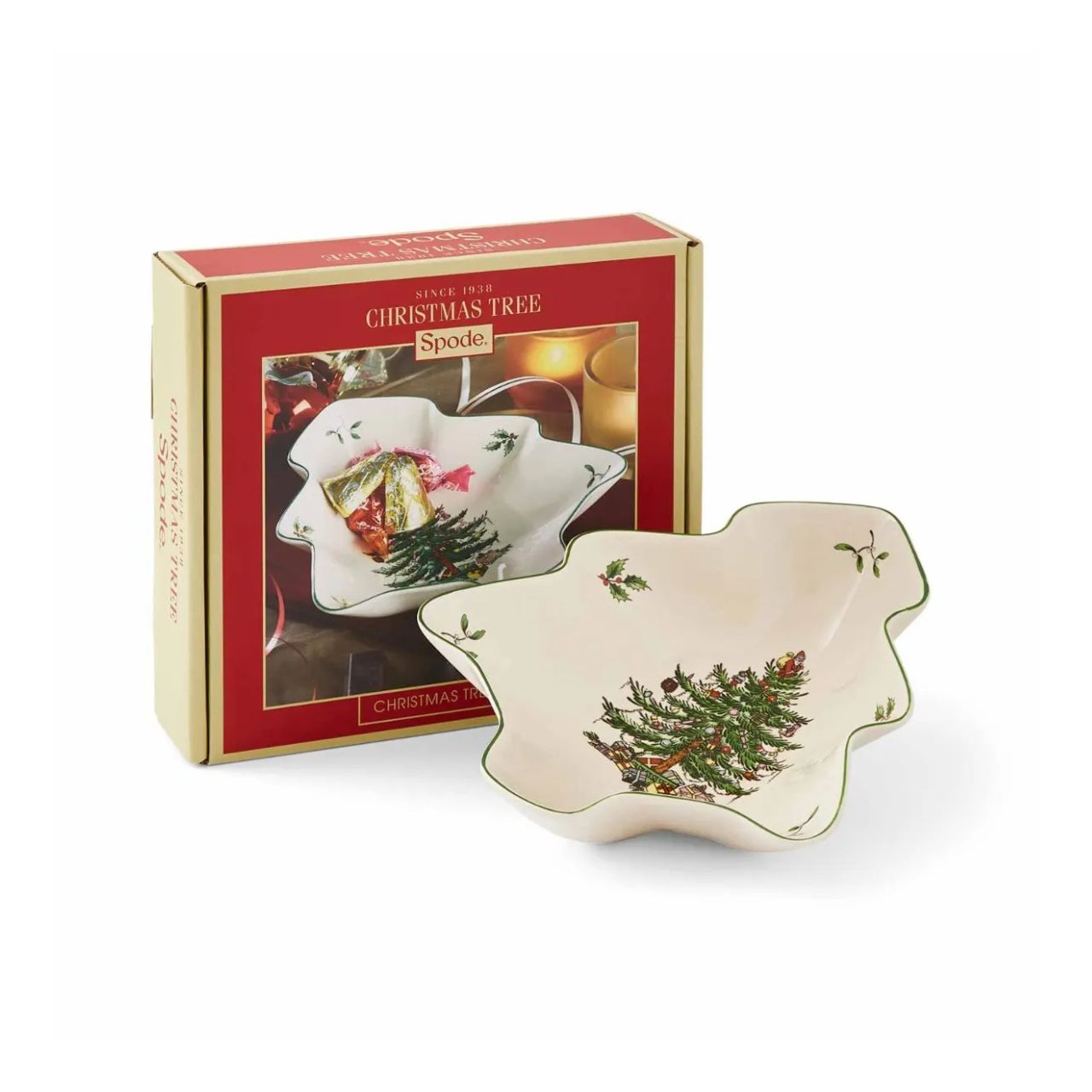 Tempting chocolates, Christmas cookies or traditional nuts, this Christmas Tree-shaped dish is the perfect receptacle for serving up all your festive favourites. The classic 1938 pattern by Spode features nostalgic reds, golds and greens and makes a beautiful addition to your Christmas collection.