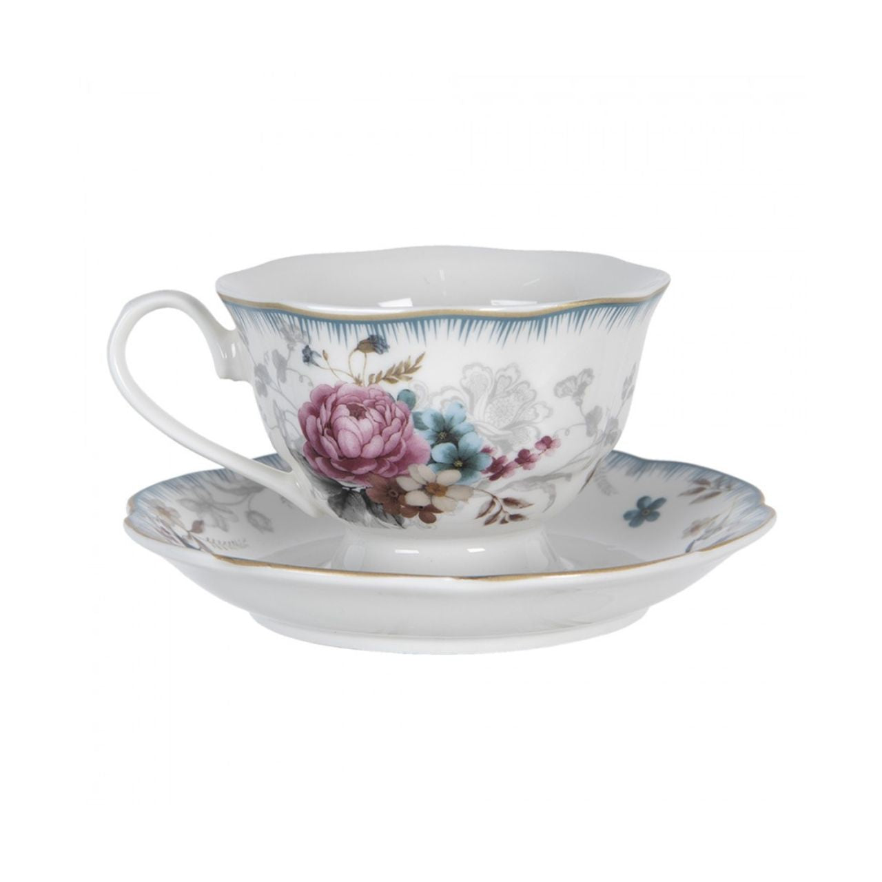 Made from high-quality ceramic, this cup and saucer set offers durability and is resistant to daily use. The refined design with a floral print and subtle gold accents makes this set a true eyecatcher on your table.