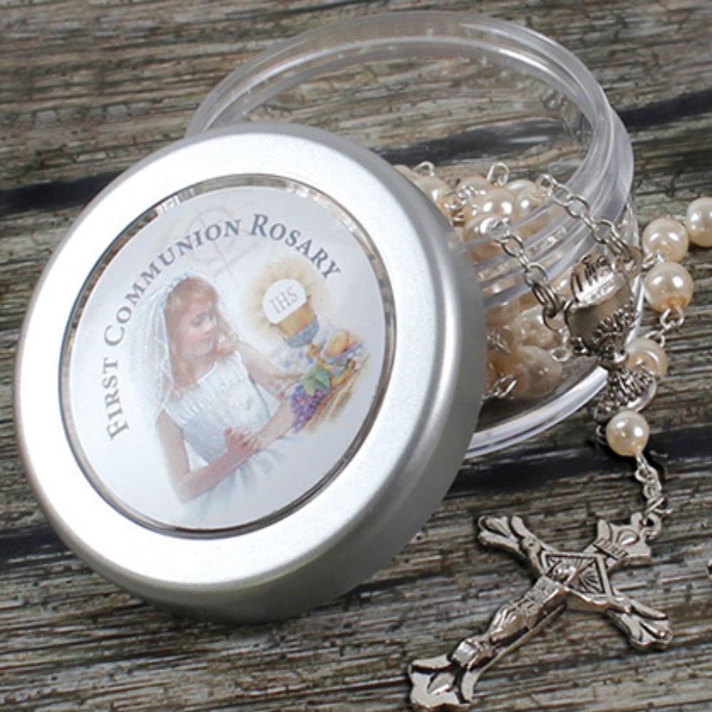CBC Communion Imitation Pearl Rosary Expertly crafted for your special occasion, the CBC Communion Imitation Pearl Rosary adds a touch of elegance to your spiritual practice. Made with high-quality imitation pearls, this rosary is both durable and affordable. Enhance your prayers with this stunning rosary today.