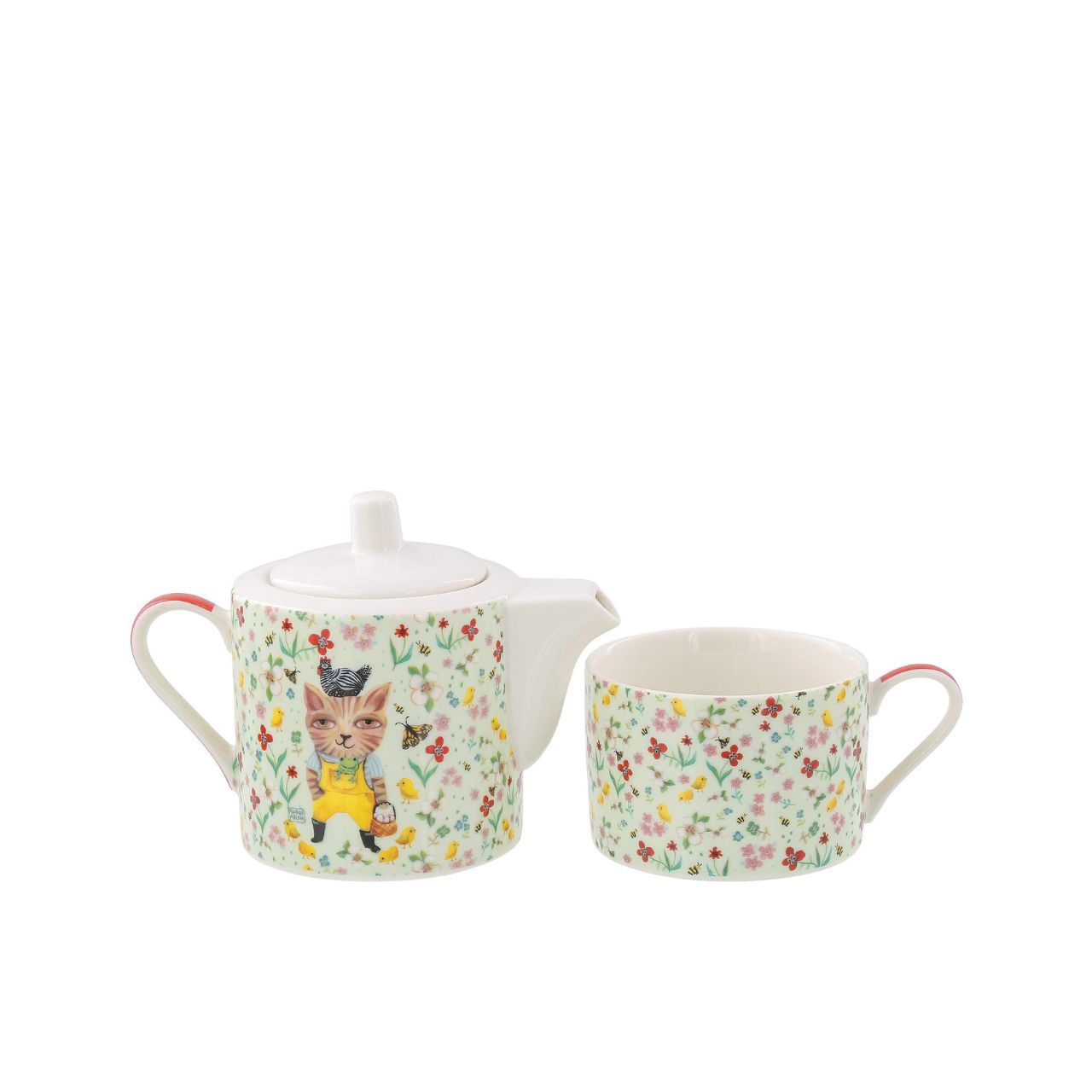 Small ceramic teapot with matching cup for 1 person. Perfect for drinking tea alone, and making this moment of relaxation your little moment to yourself. Original and colourful design by artist Michelle Allen for the Allen Designs collection.