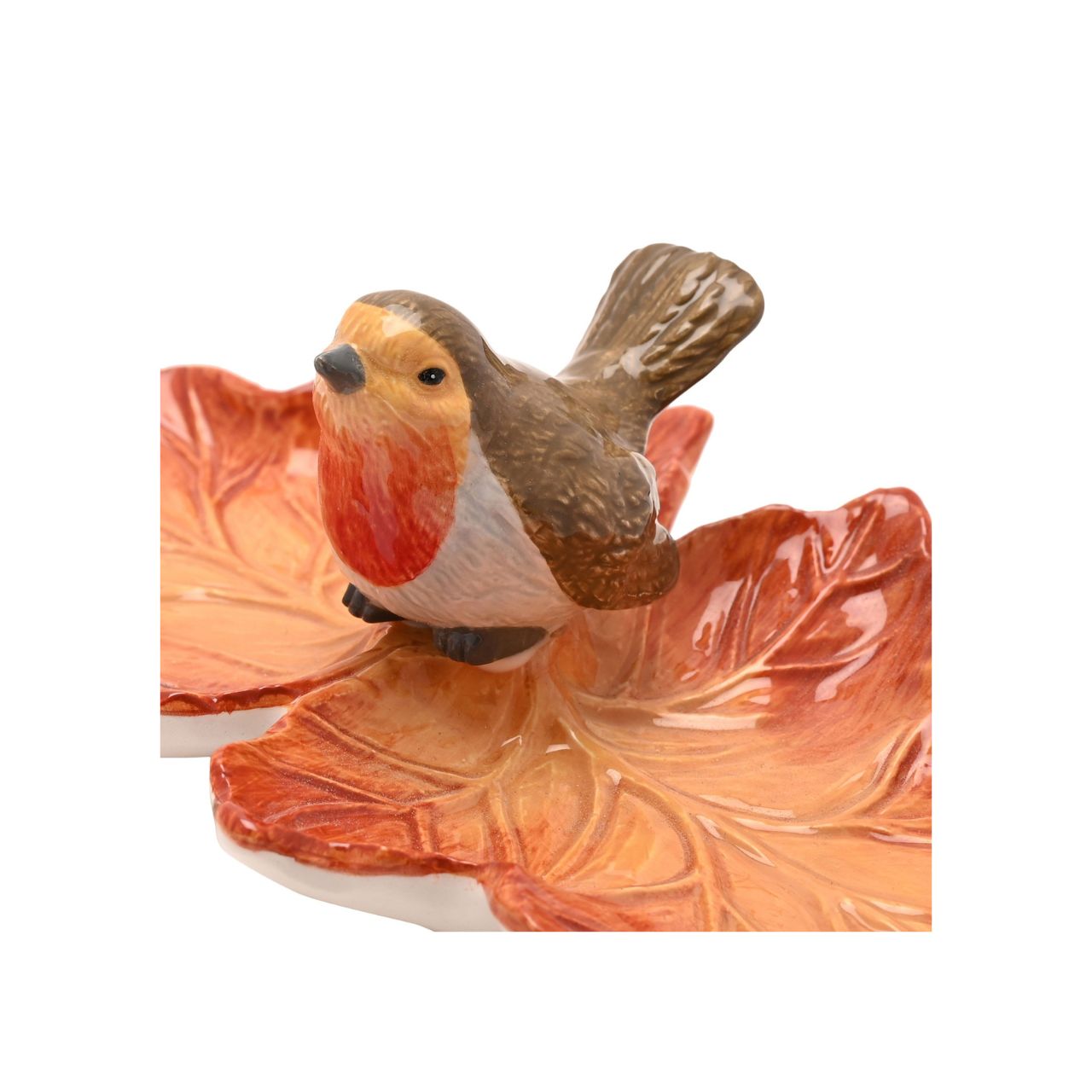 Featuring a robin perched on a textured leaf, it combines warm tones with natural charm. Perfect for holding jewellery, keys, or other small items, it’s a practical addition to dressers, side tables, or entryways.