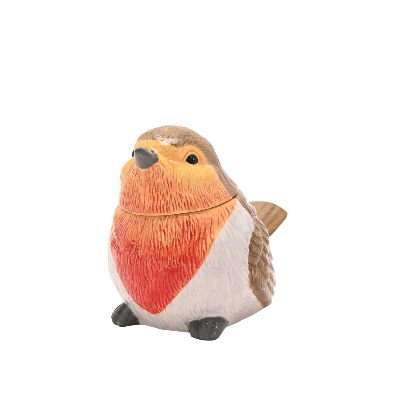 This ceramic jar features a colourful robin figurine with removable lid. An eye-catching piece, perfect for storing dry goods or treats.