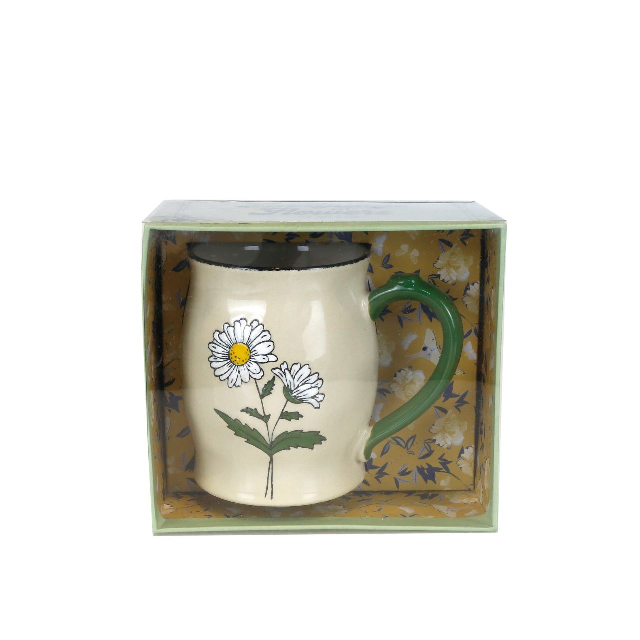 This mug features a hand painted flower and is made from high quality stoneware ceramic. Thematic Giftbox Packaging.