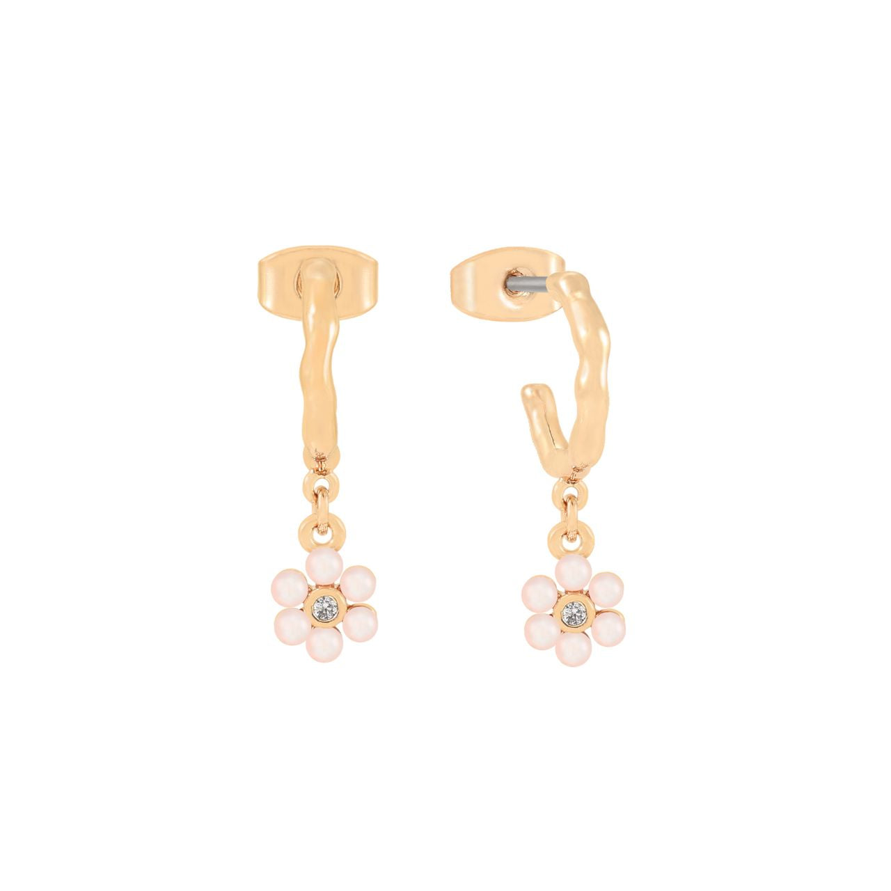 Elevate your elegance with the Tipperary Daisy Pink Pearl Hoop Drop Gold Earrings. These refined earrings feature delicate pink pearls gracefully suspended from polished gold hoops, embodying timeless sophistication.