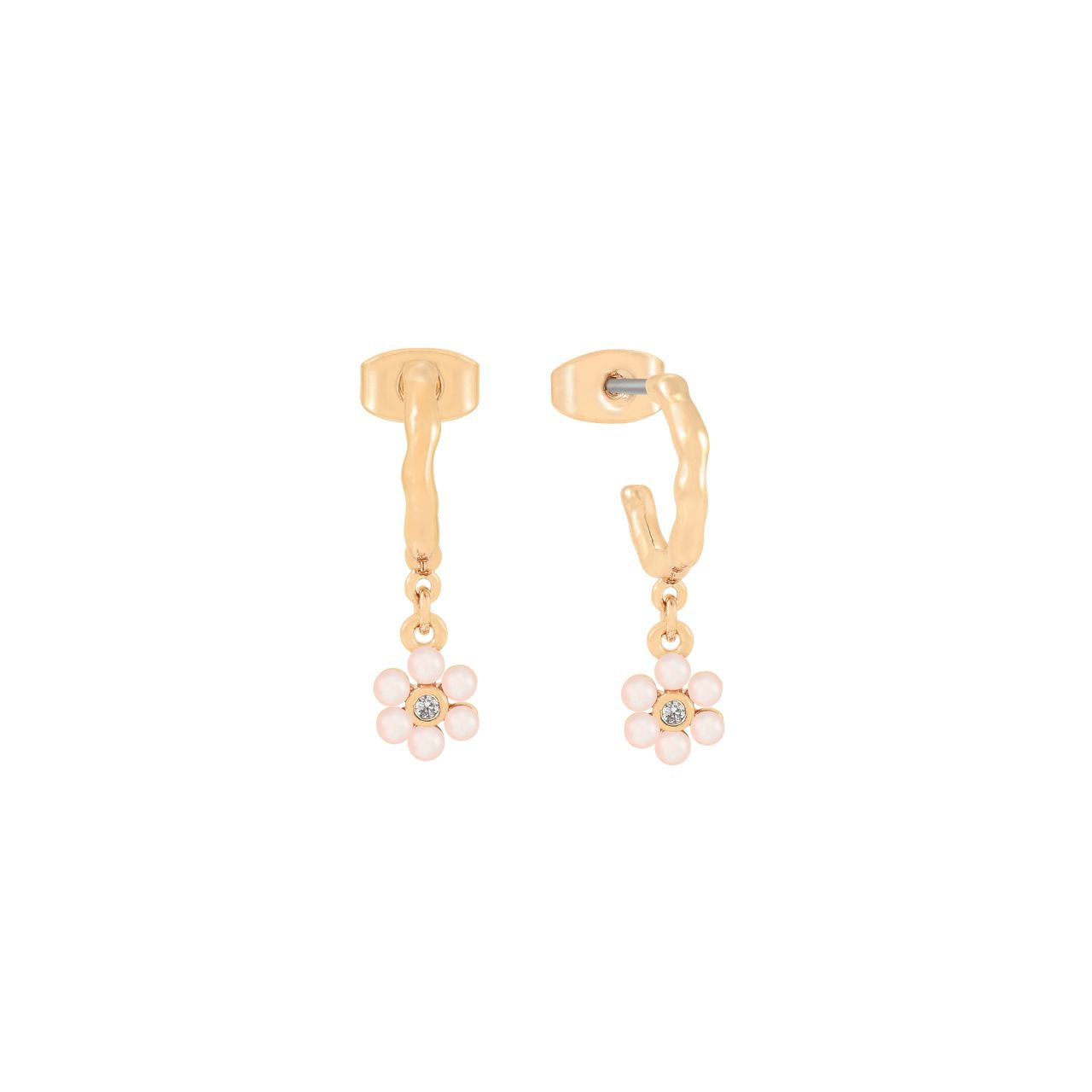 Elevate your elegance with the Tipperary Daisy Pink Pearl Hoop Drop Gold Earrings. These refined earrings feature delicate pink pearls gracefully suspended from polished gold hoops, embodying timeless sophistication.