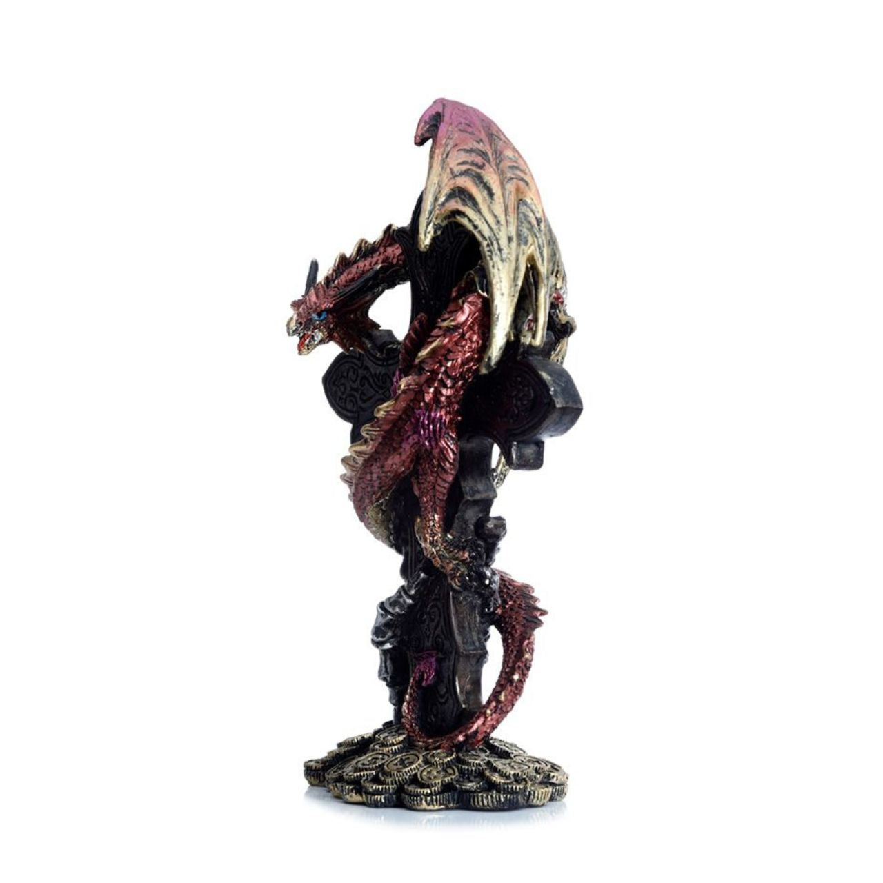 Experience the mystery and power of the Dark Legends Celtic Cross Treasure Guardian Dragon. This stunning figurine embodies the Celtic traditions of strength and protection, making it the perfect addition to your collection. With intricate details and a fierce pose, this dragon is sure to impress.
