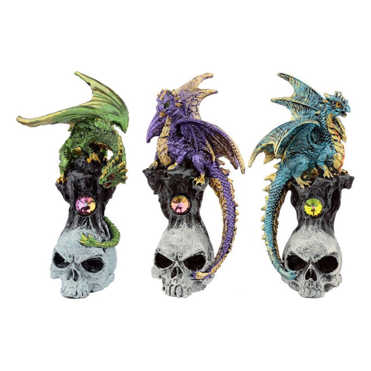 Dark Legends Gemstone Skull Dragon - Material: Resin - Height 10.5-11 cm Width 5.5-6 cm Depth 5-5.5 cm - Available in Green, Purple or Blue