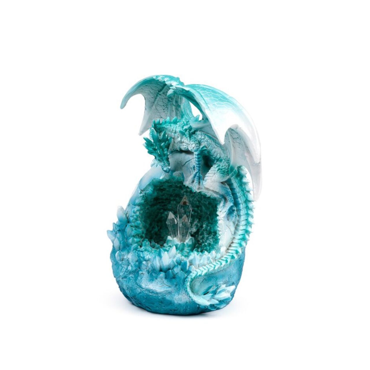 The Dark Legends LED Crystal Ice Cave Dragon is a striking decorative piece that combines intricate crystal detailing with ambient LED lighting. Its icy design captures a mystical essence, making it a captivating centerpiece for any sophisticated space.