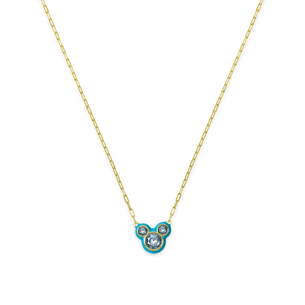 Disney 100th Anniversary Minnie Mouse Blue Back CZ Pendant This Disney Minnie Mouse Blue Back Necklace features a stunning CZ pendant showcasing everyone's favourite mouse. With its delicate and stylish design, this necklace is the perfect accessory for any Disney fan. Add a touch of magic to your everyday look with this charming piece.