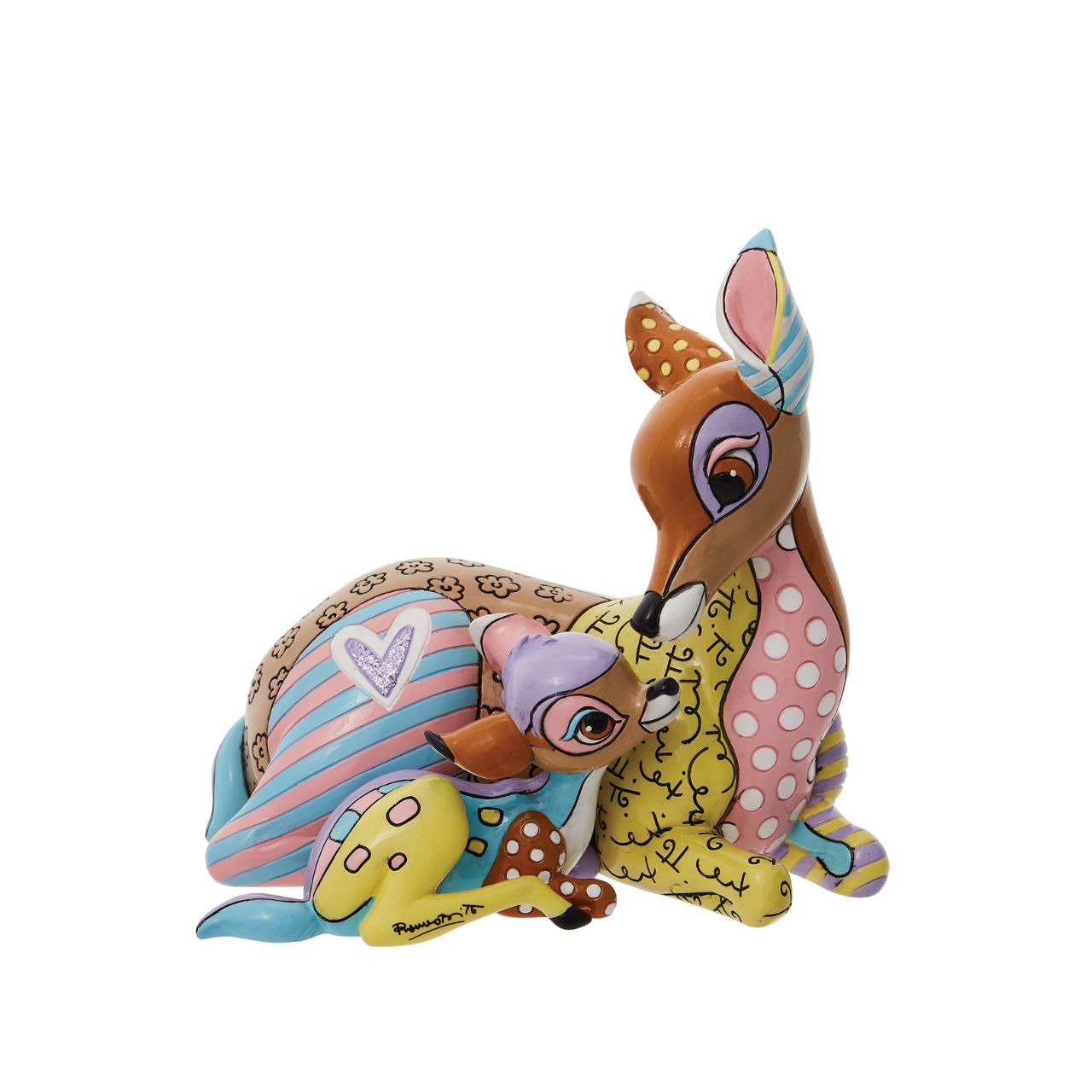 Romero Britto captures a precious moment between a mother and her Young Prince in this heart-warming figurine. Celebrate Bambi's 80th anniversary with this colourful, contemporary pop art piece.