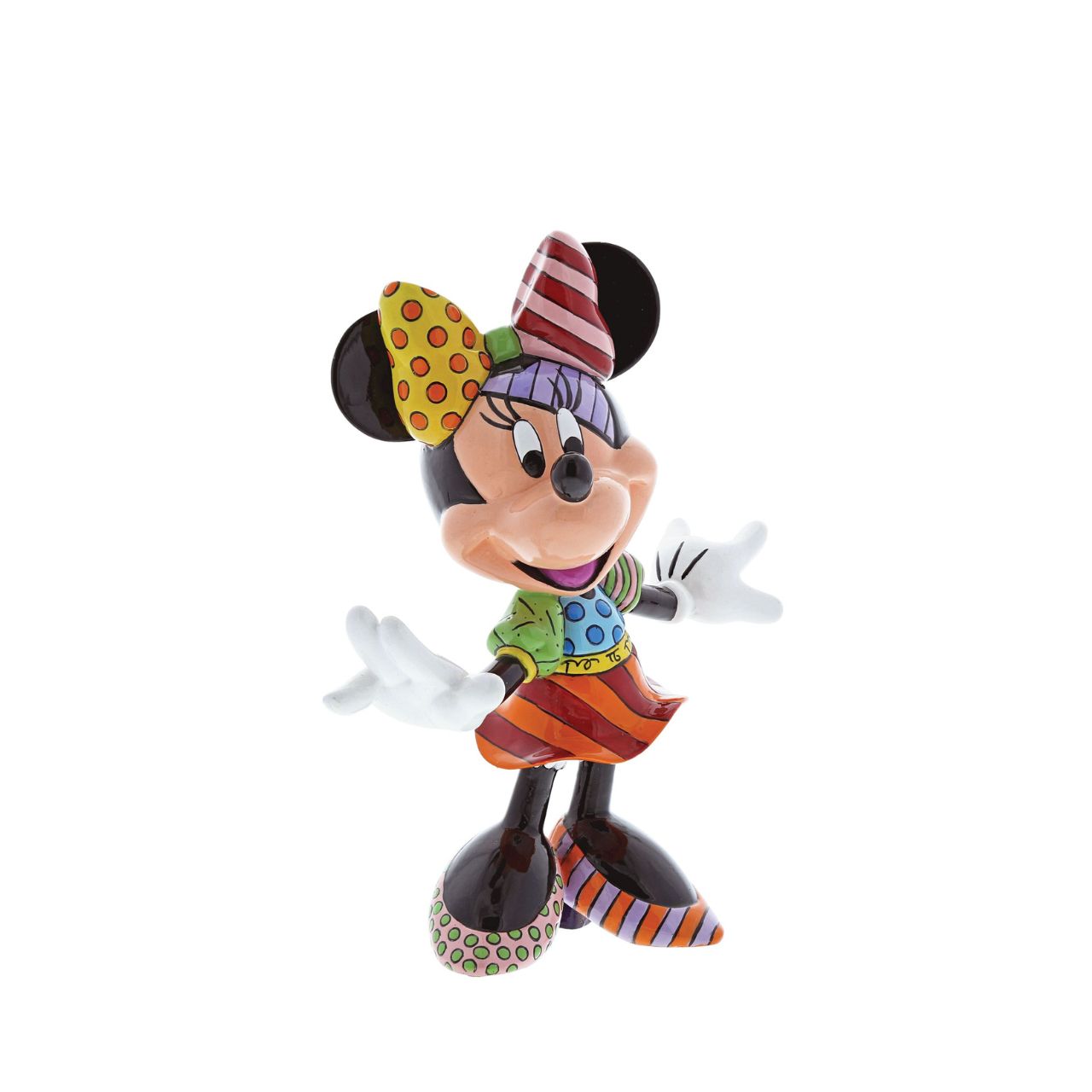 Minnie Mouse is feeling very pretty in her colourful bow and polka dot dress in this fun design by Romero Britto. Set her on your desk, dresser, or nightstand for a quick burst of joy.