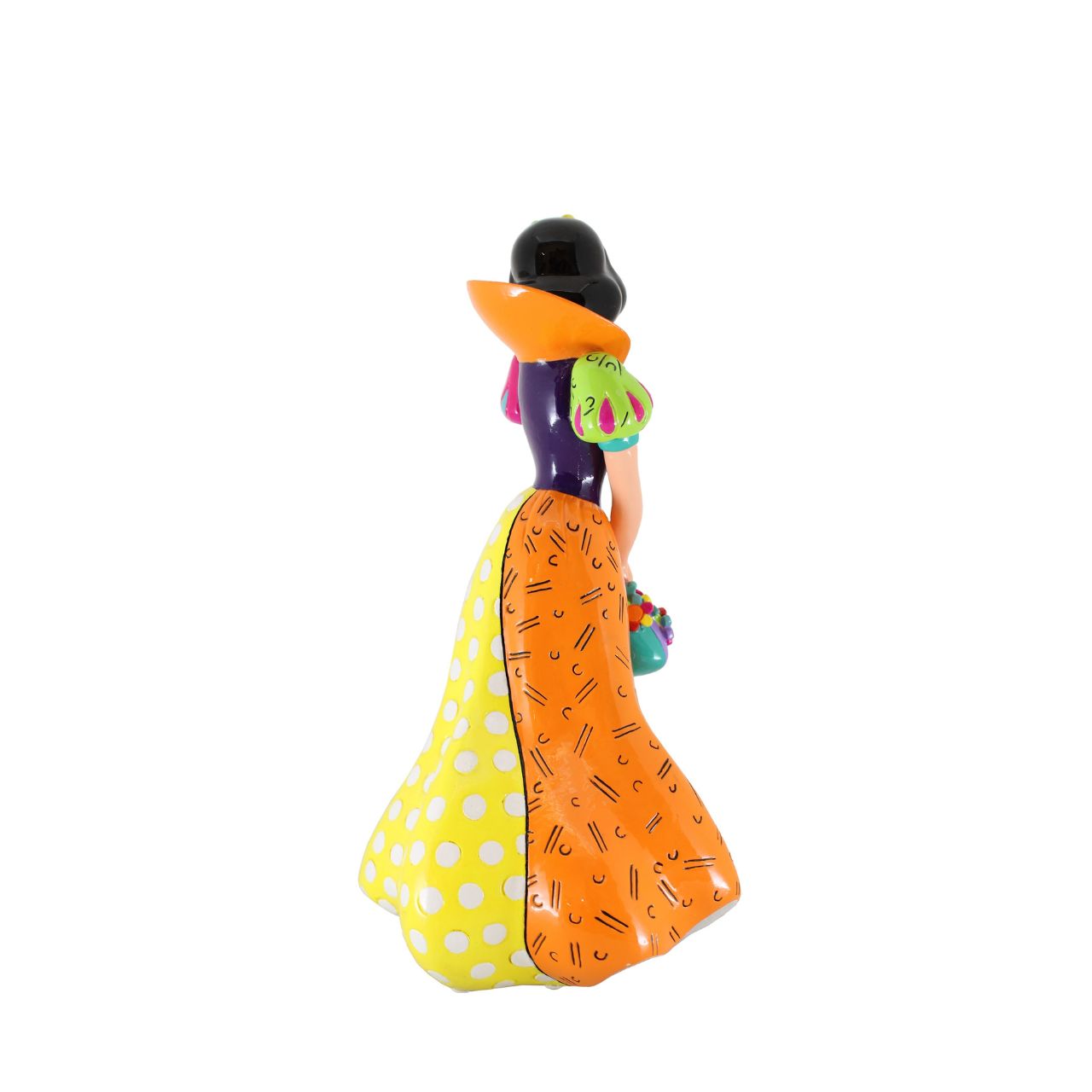 Romero Britto reimagines Snow White in his signature style of vivid colour and lively patterns. Made from cast stone with high-gloss shiny finish. Packed in a branded gift box. Not a toy or children's product. Intended for adults only.
