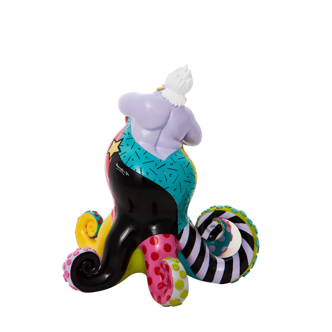 Redesigning the antagonist from The Little Mermaid, Ursula gets a chic remodel of trendy tentacles. With bold colour and compelling pattern, contemporary artist Romero Britto captures the fun and whimsy of Disney. Figurine is made from cast stone.