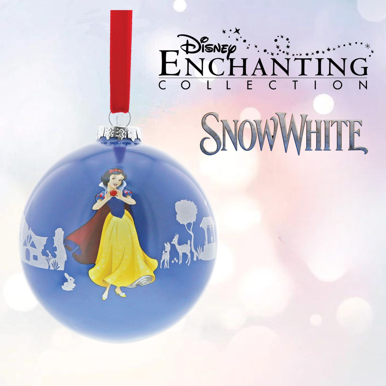 Disney Enchanting Collection Snow White and the Seven Dwarfs The Little Princess This beautiful glass bauble shows off the kind princess, Snow White against a fairy-tale woodland silhouette. This treasured keepsake would make a lovely unique gift for a friend, or a self-purchase to brighten up the home. Presented in a branded window box.